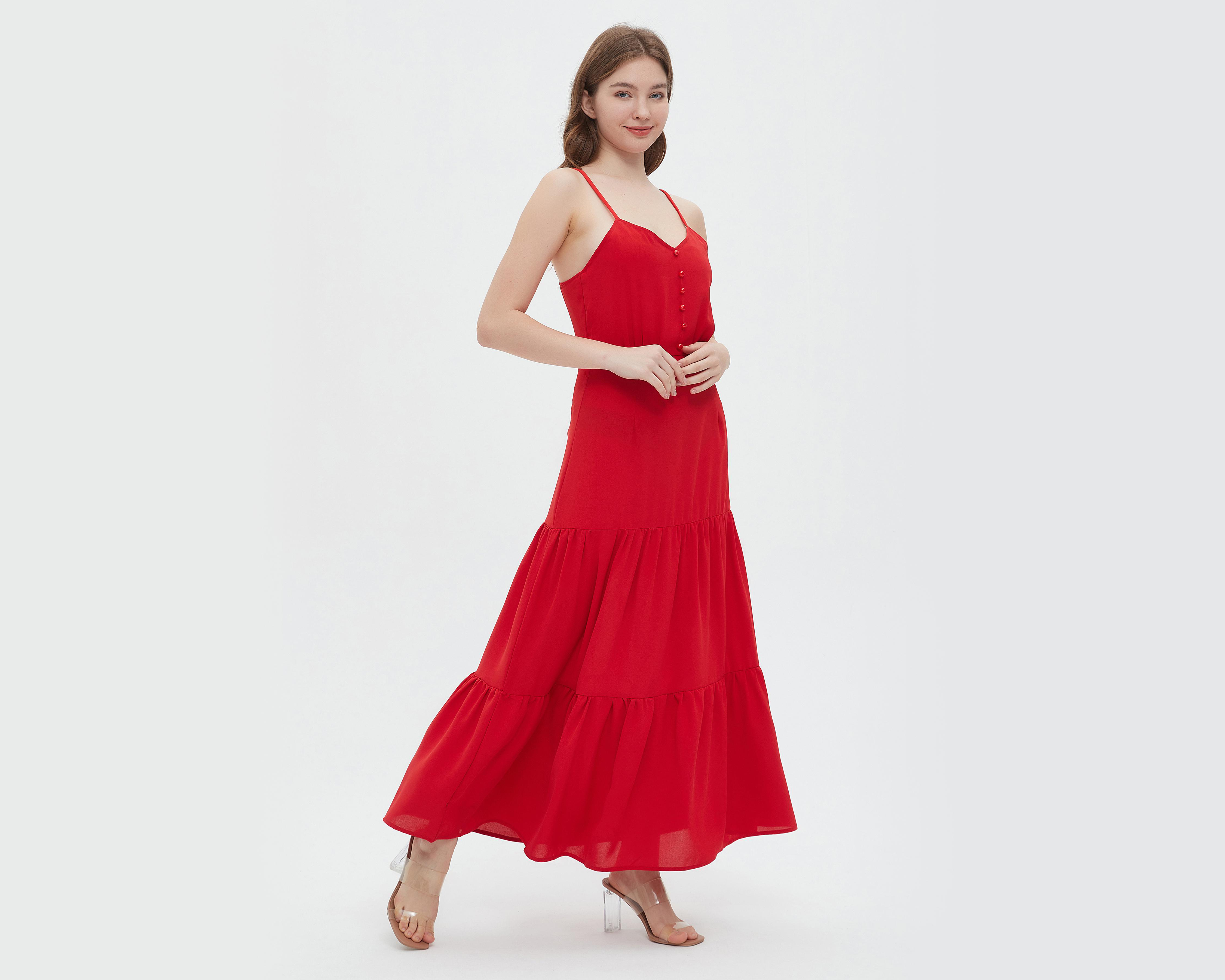 Foto 5 pulgar | Vestido Sahara Casual de Tirantes Rojo