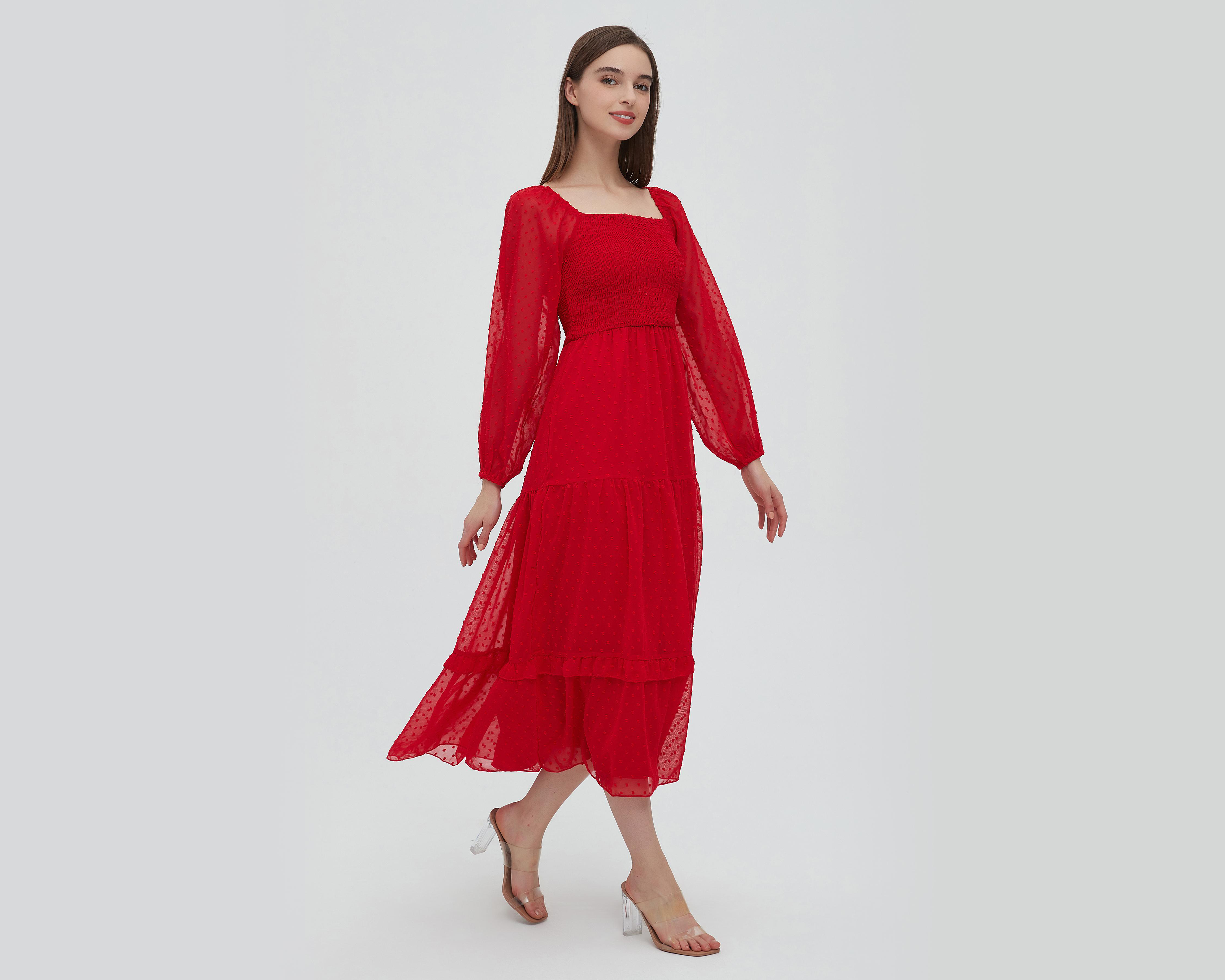 Foto 2 | Vestido Sahara Casual Rojo Manga Larga