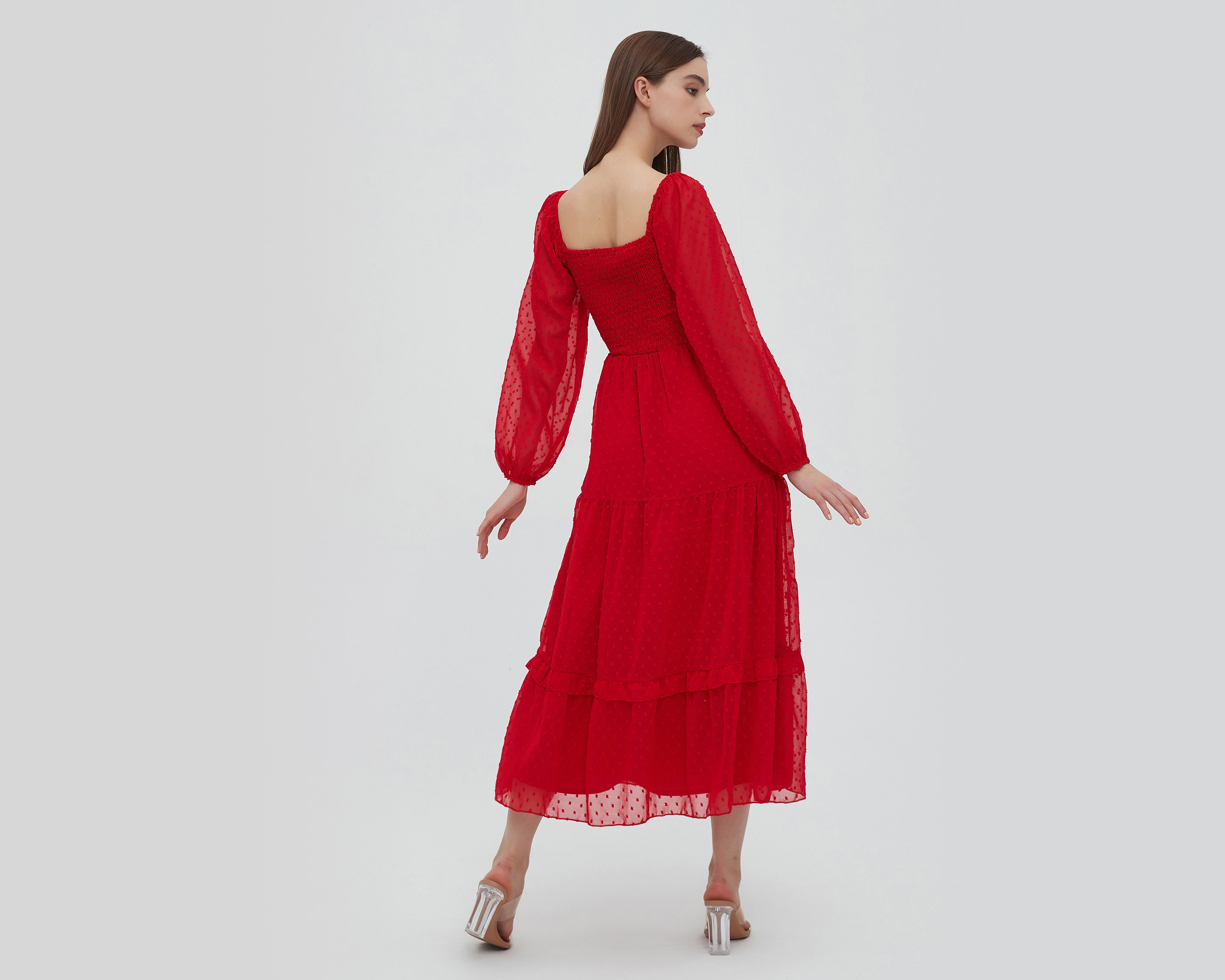 Foto 4 pulgar | Vestido Sahara Casual Rojo Manga Larga
