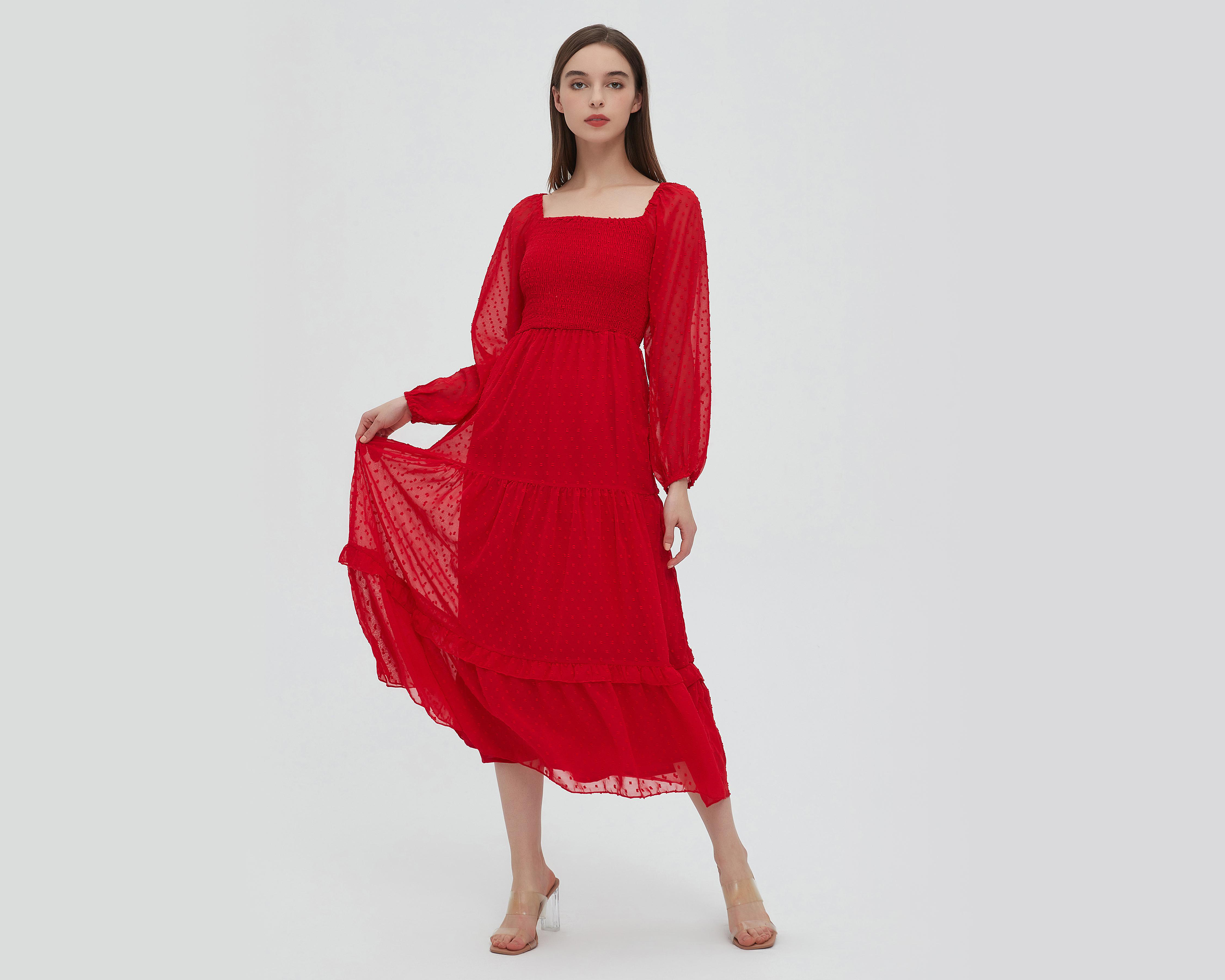 Foto 5 pulgar | Vestido Sahara Casual Rojo Manga Larga
