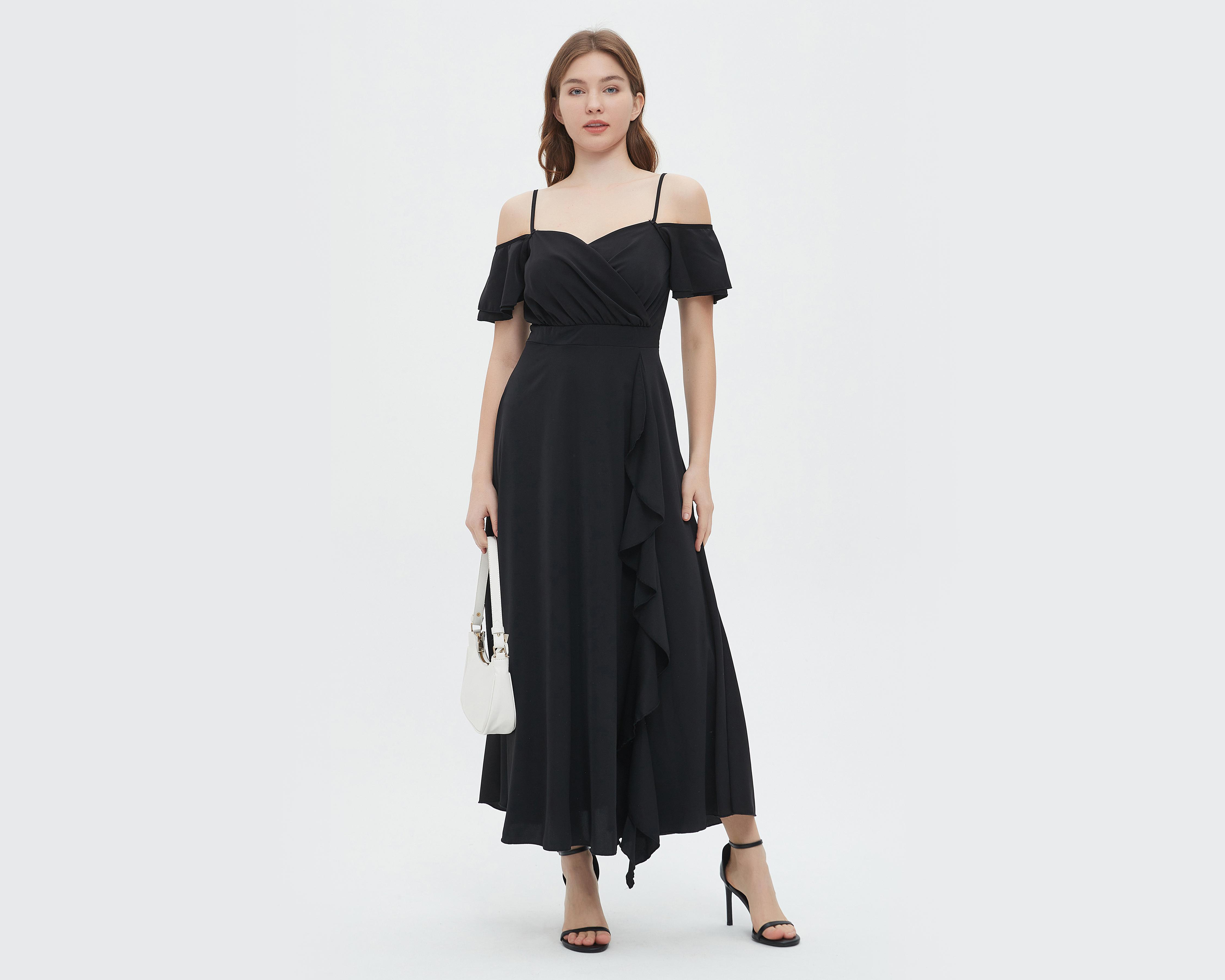 Vestido Sahara de Noche Negro con Abertura