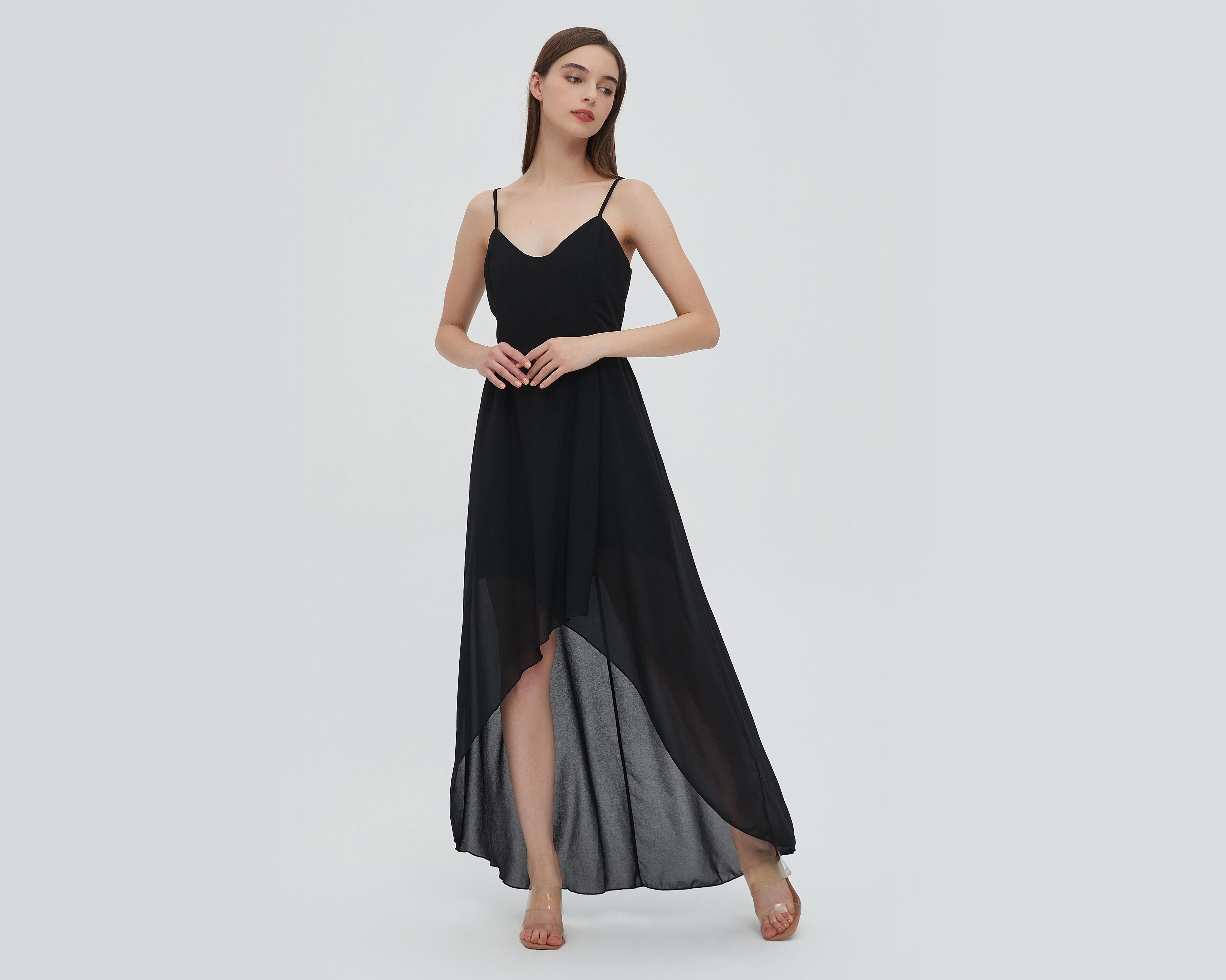 Vestido Sahara de Noche Negro con Tirantes