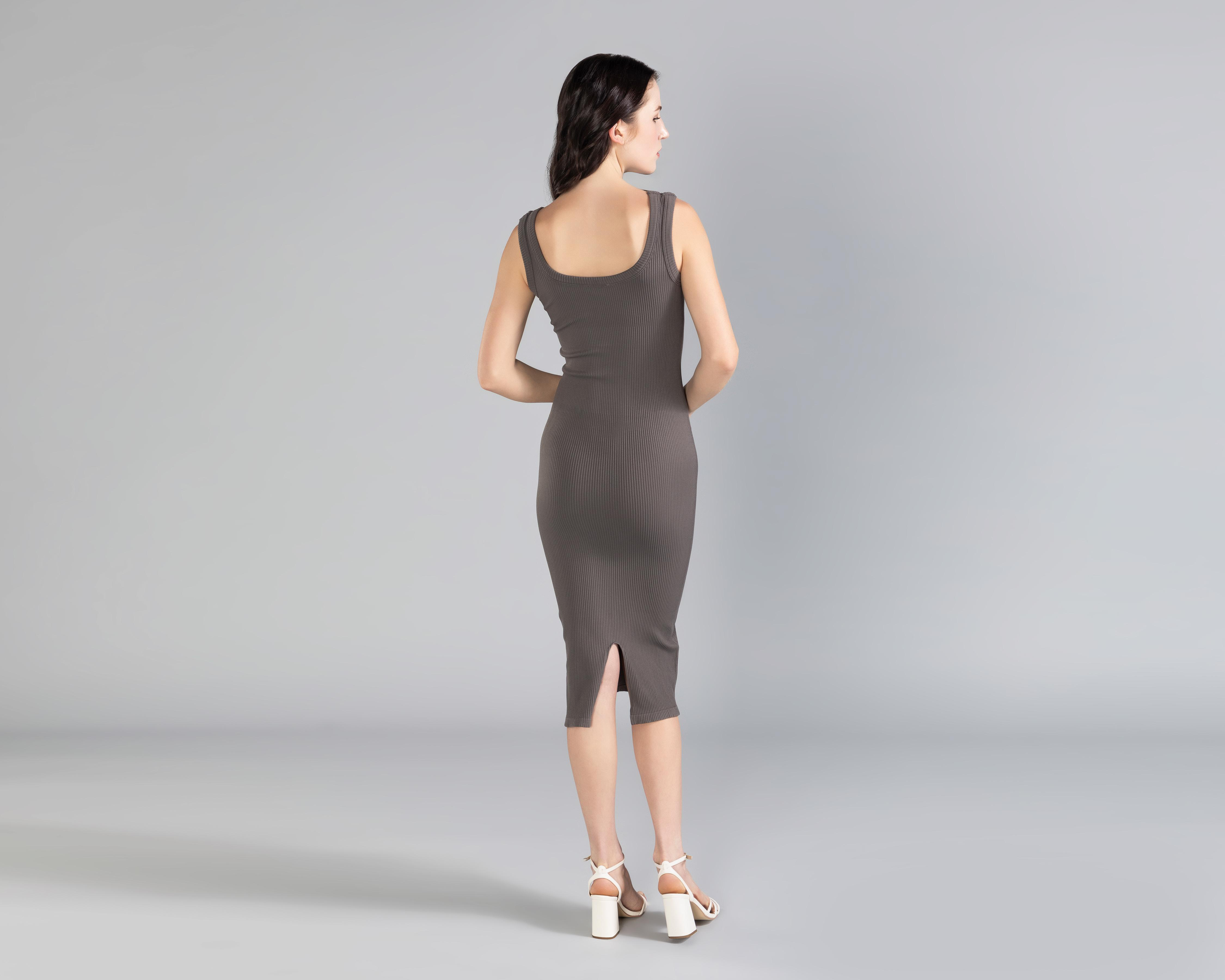 Foto 4 pulgar | Vestido Casual Strona Gris Acanalado para Mujer
