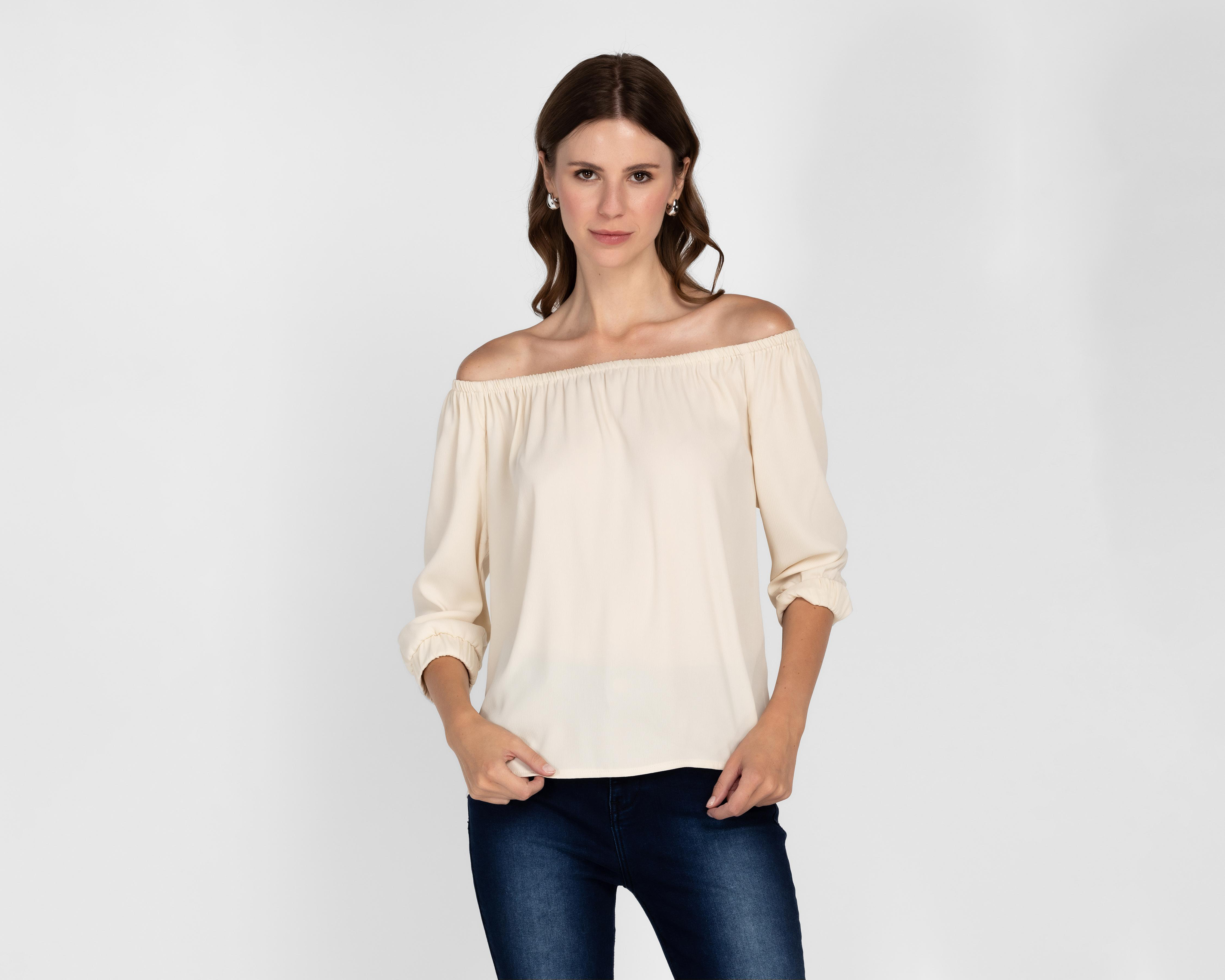 Blusa Andiamo Manga 3/4 Beige para Mujer