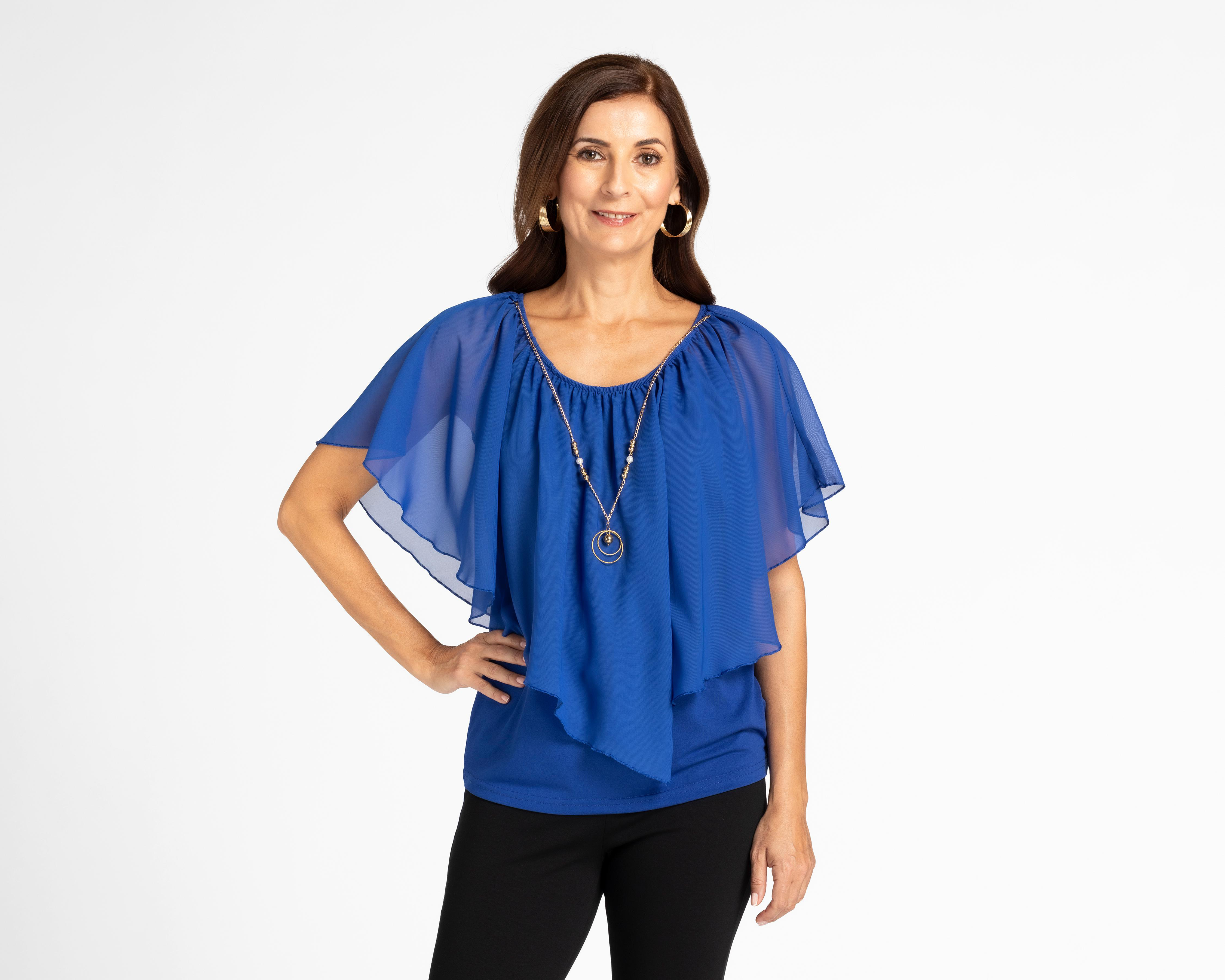Blusa Lady Sun Azul con Capa y Collar