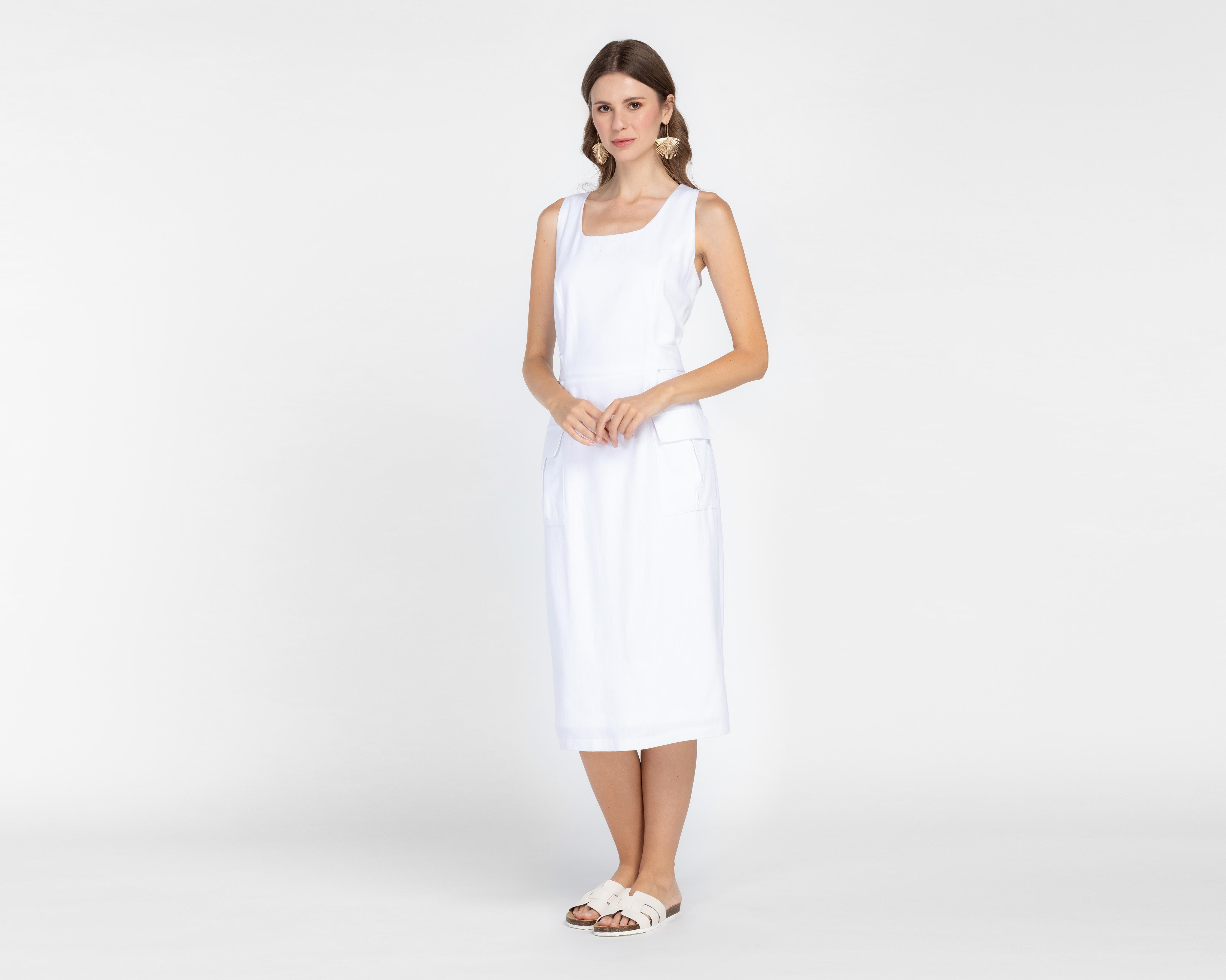 Foto 2 pulgar | Vestido Casual Andiamo sin Mangas Blanco con Bolsas Cargo para Mujer