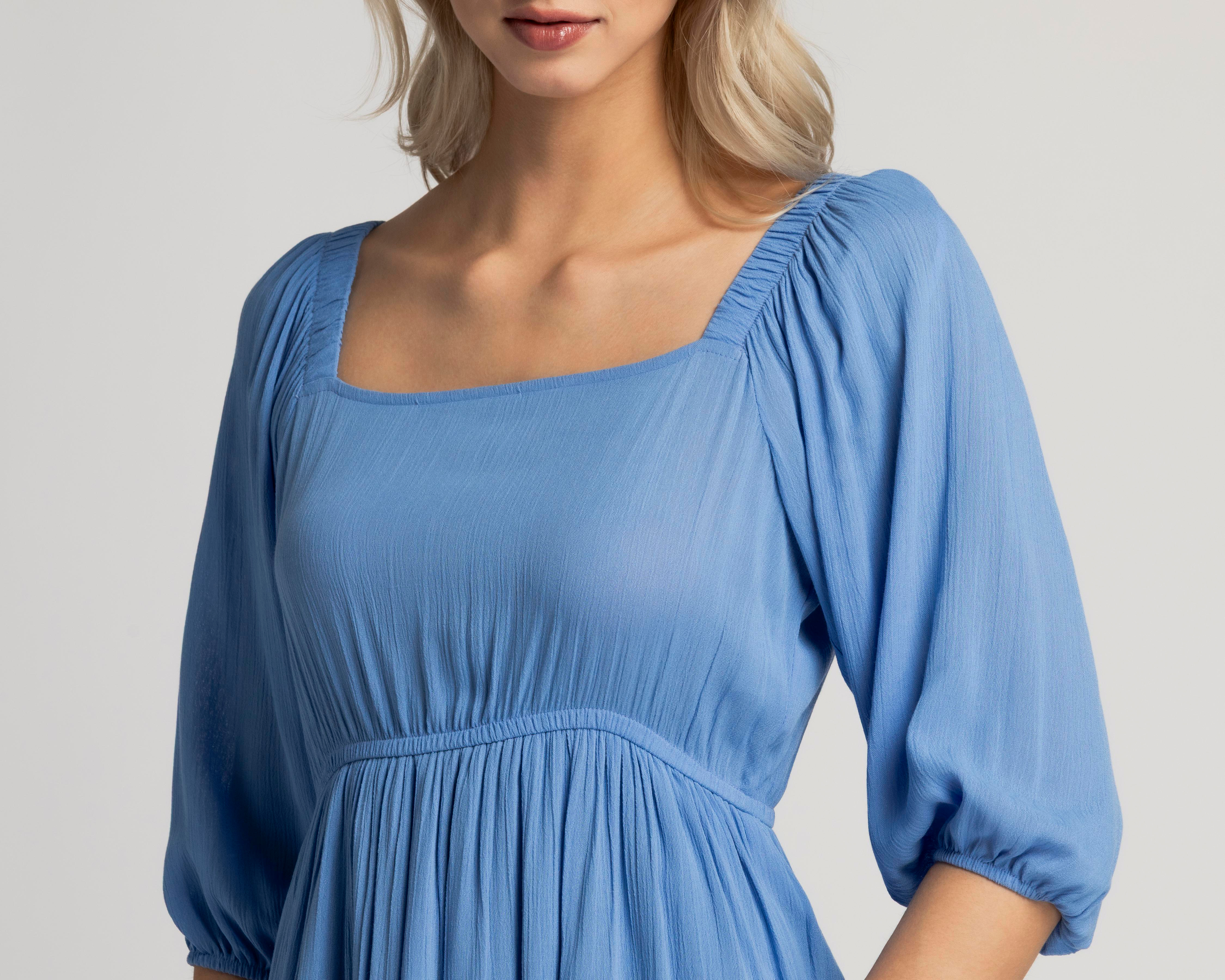 Foto 5 pulgar | Vestido Casual Refill Azul Manga 3/4 Corto para Mujer