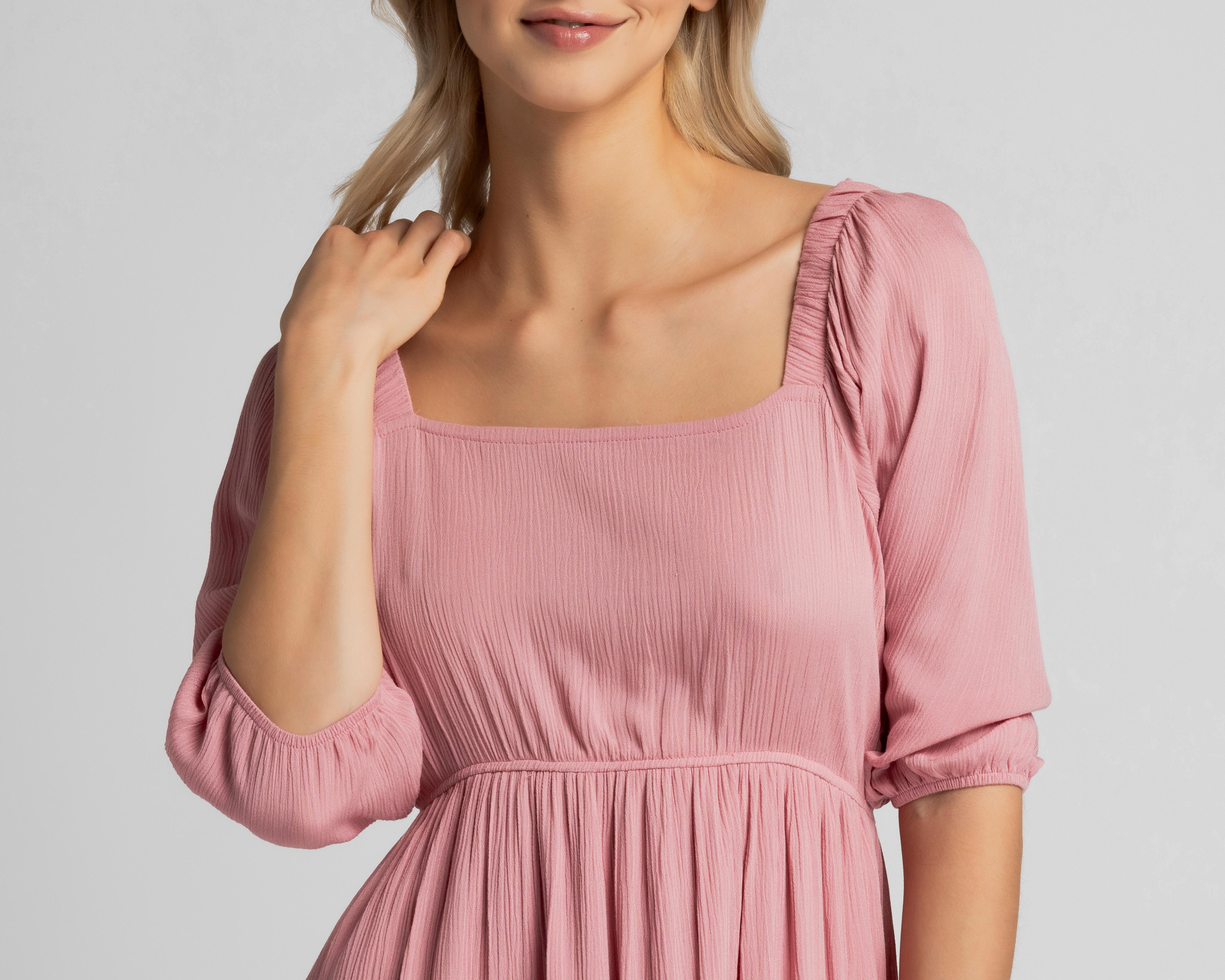 Foto 5 pulgar | Vestido Casual Refill Rosa Manga 3/4 Corto para Mujer