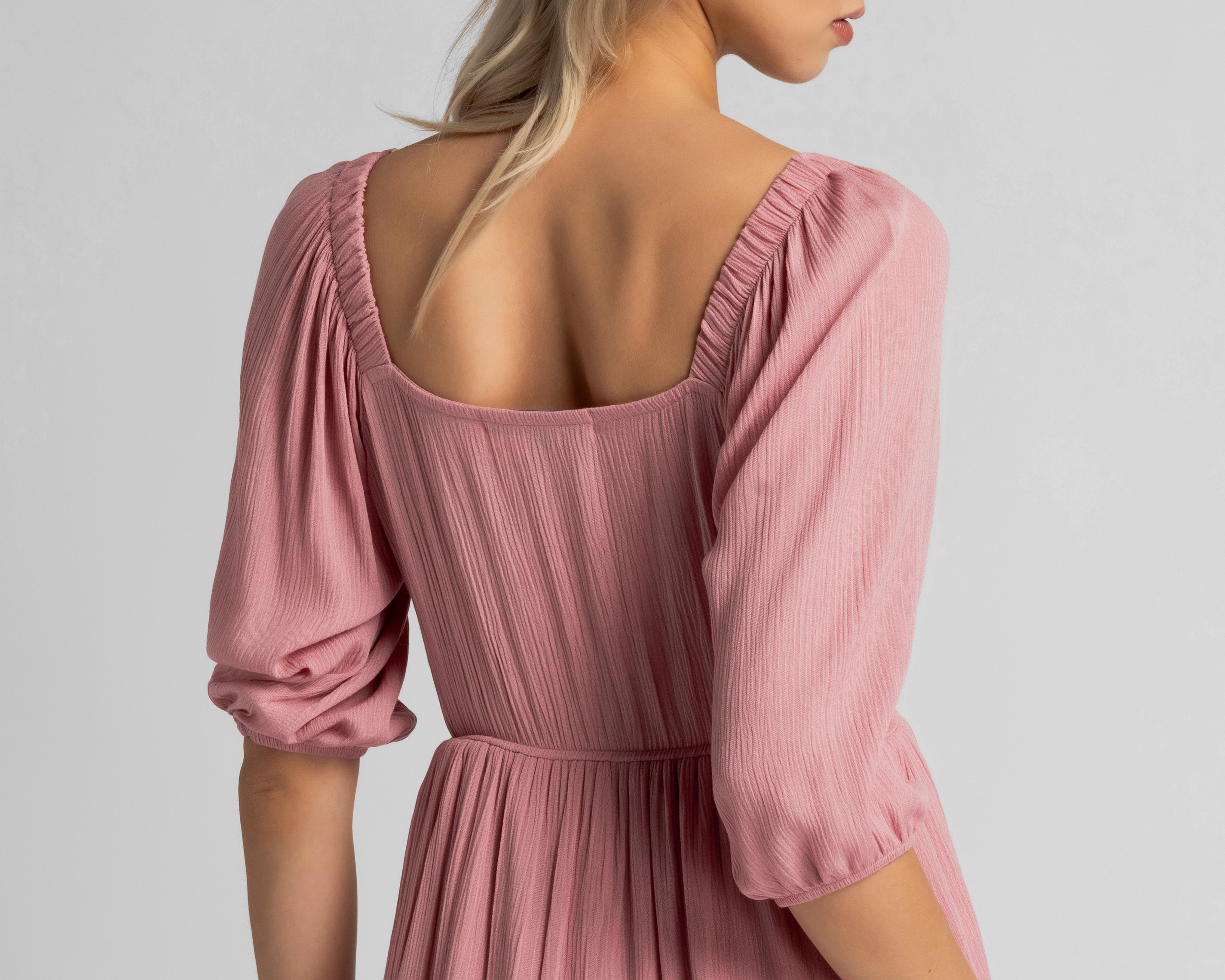 Foto 6 pulgar | Vestido Casual Refill Rosa Manga 3/4 Corto para Mujer