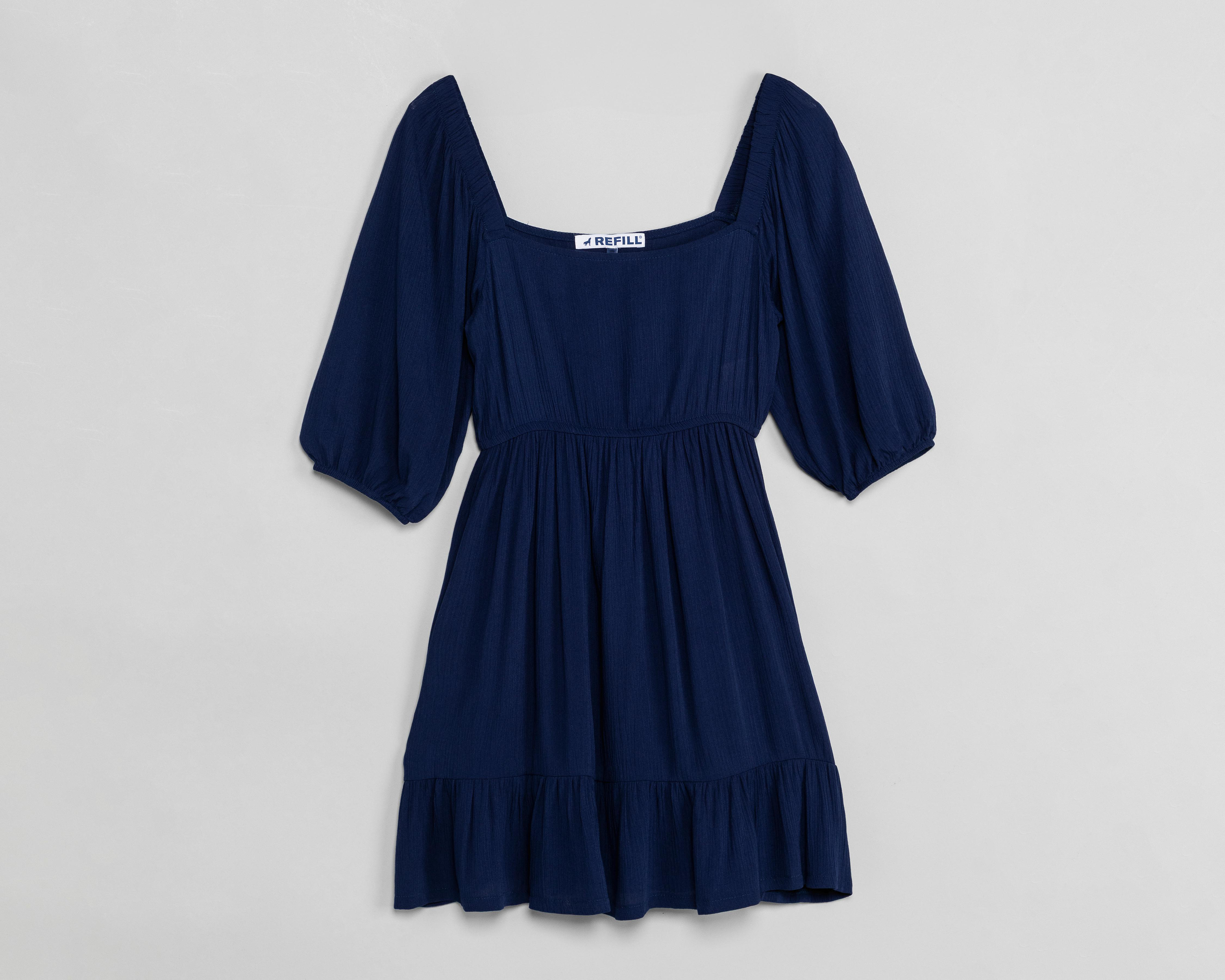 Foto 2 pulgar | Vestido Casual Refill Manga 3/4 Azul Marino para Mujer