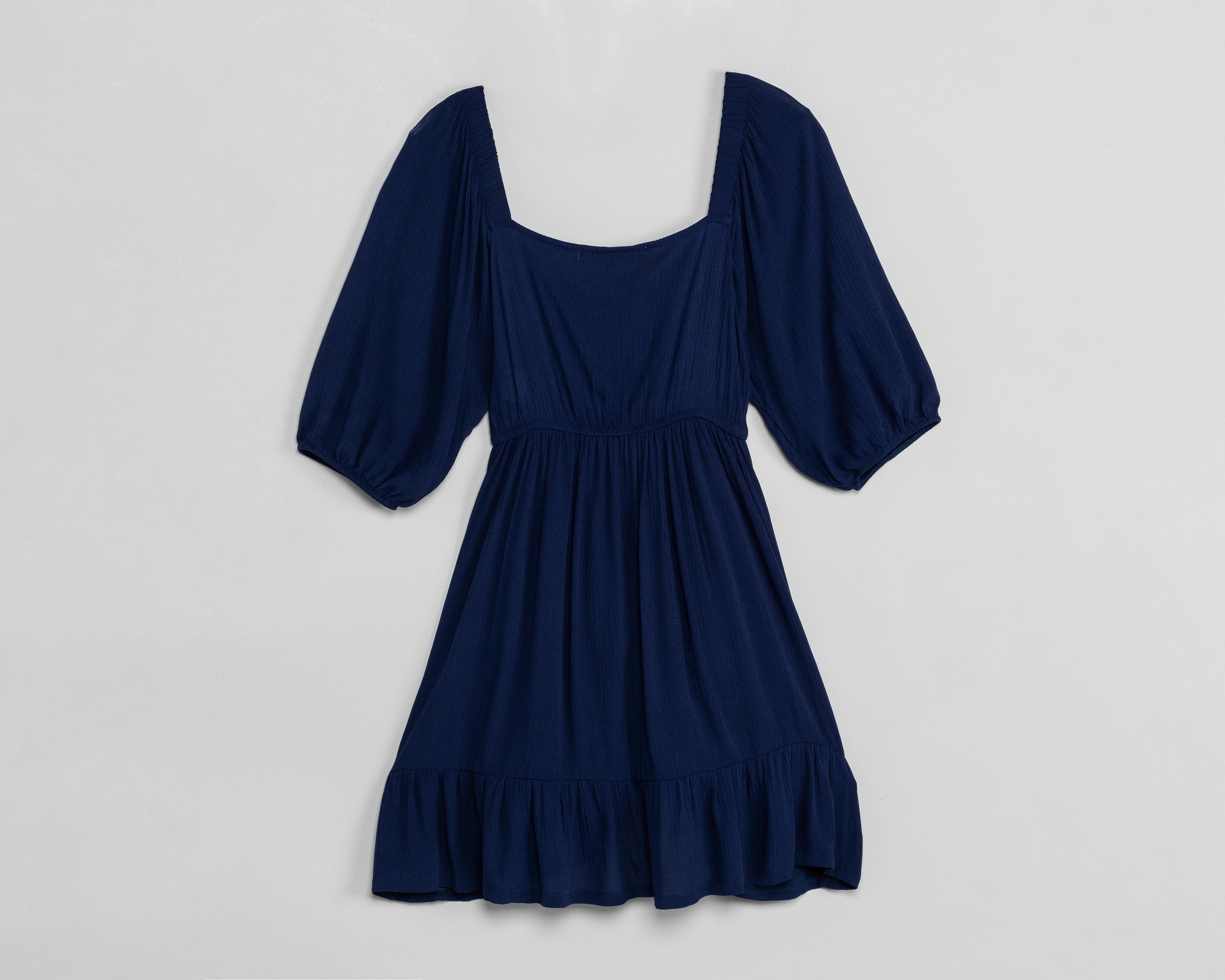 Foto 3 pulgar | Vestido Casual Refill Manga 3/4 Azul Marino para Mujer