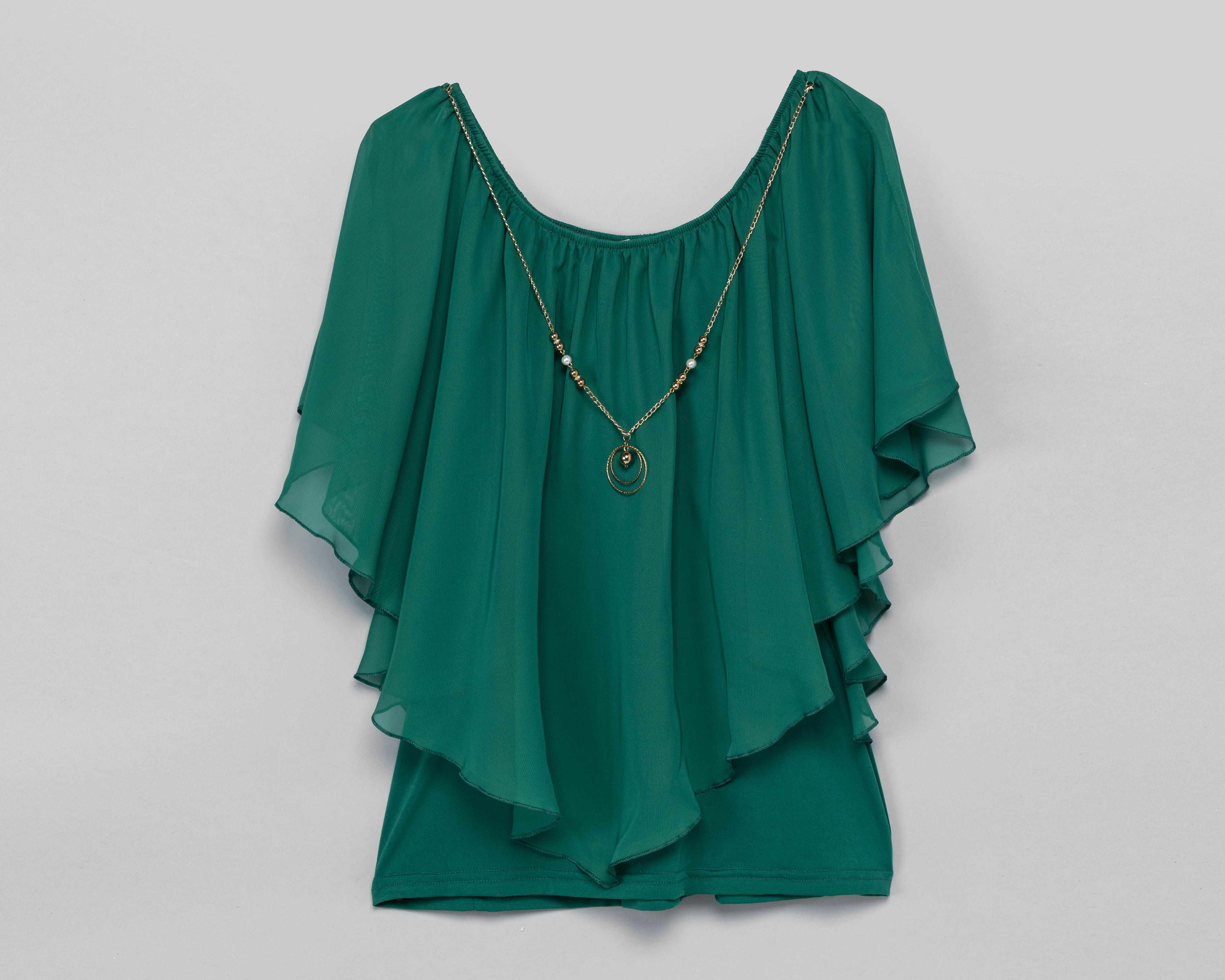 Blusa Lady Sun Verde con Capa y Collar