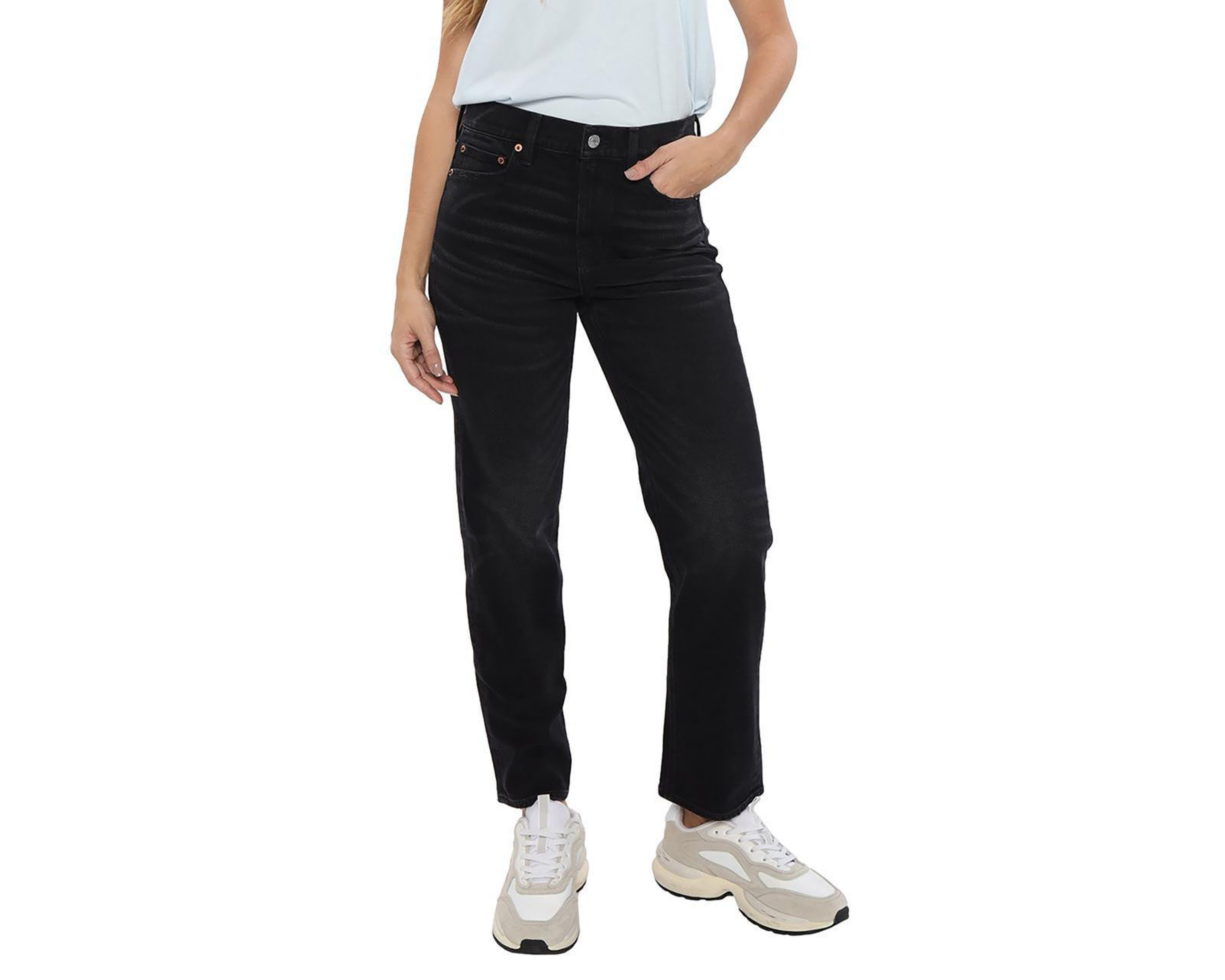 Foto 2 pulgar | Jeans American Eagle High-Waisted Straight Fit Negros