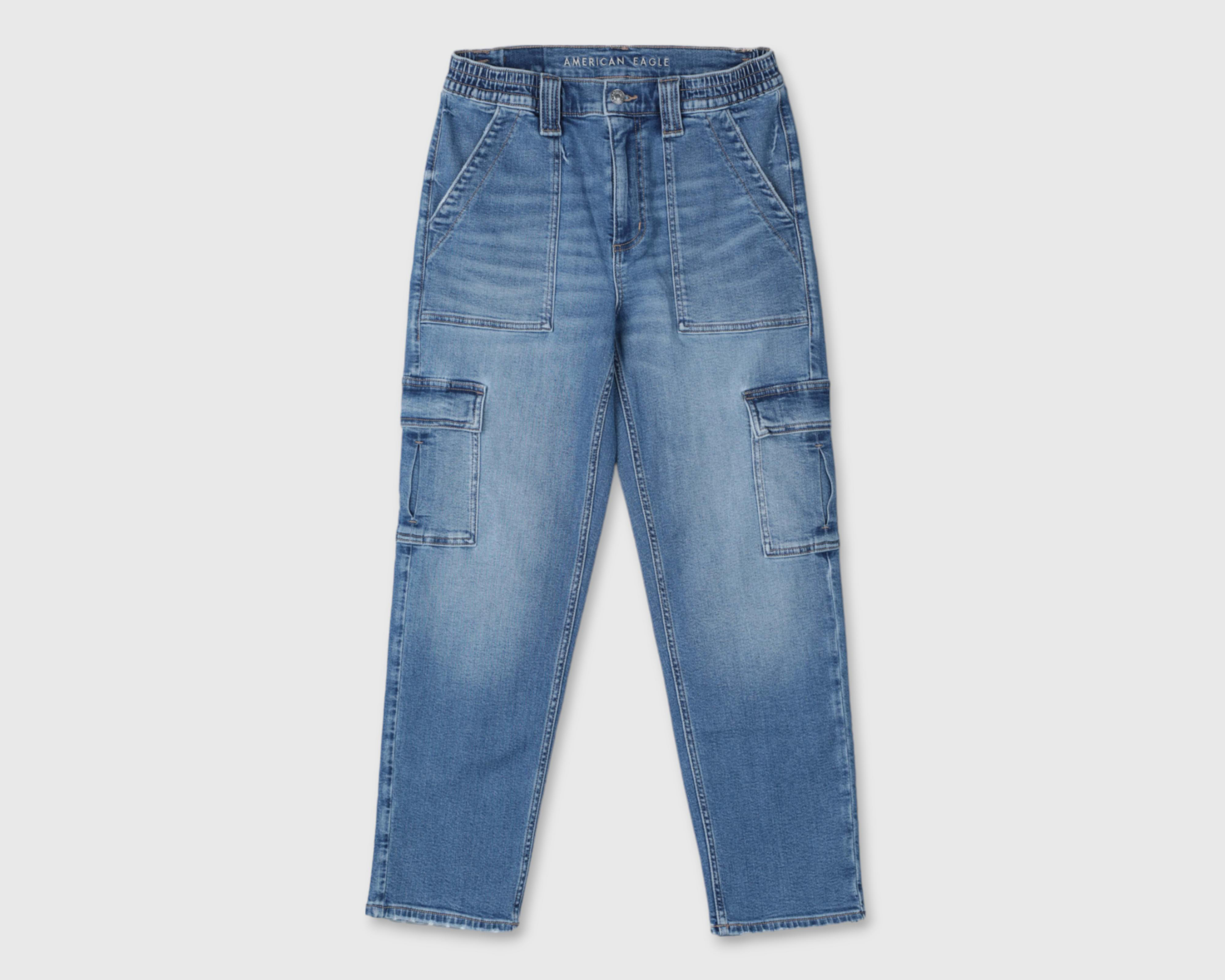 Jeans American Eagle High-Waisted Straight Mom Fit Deslavados