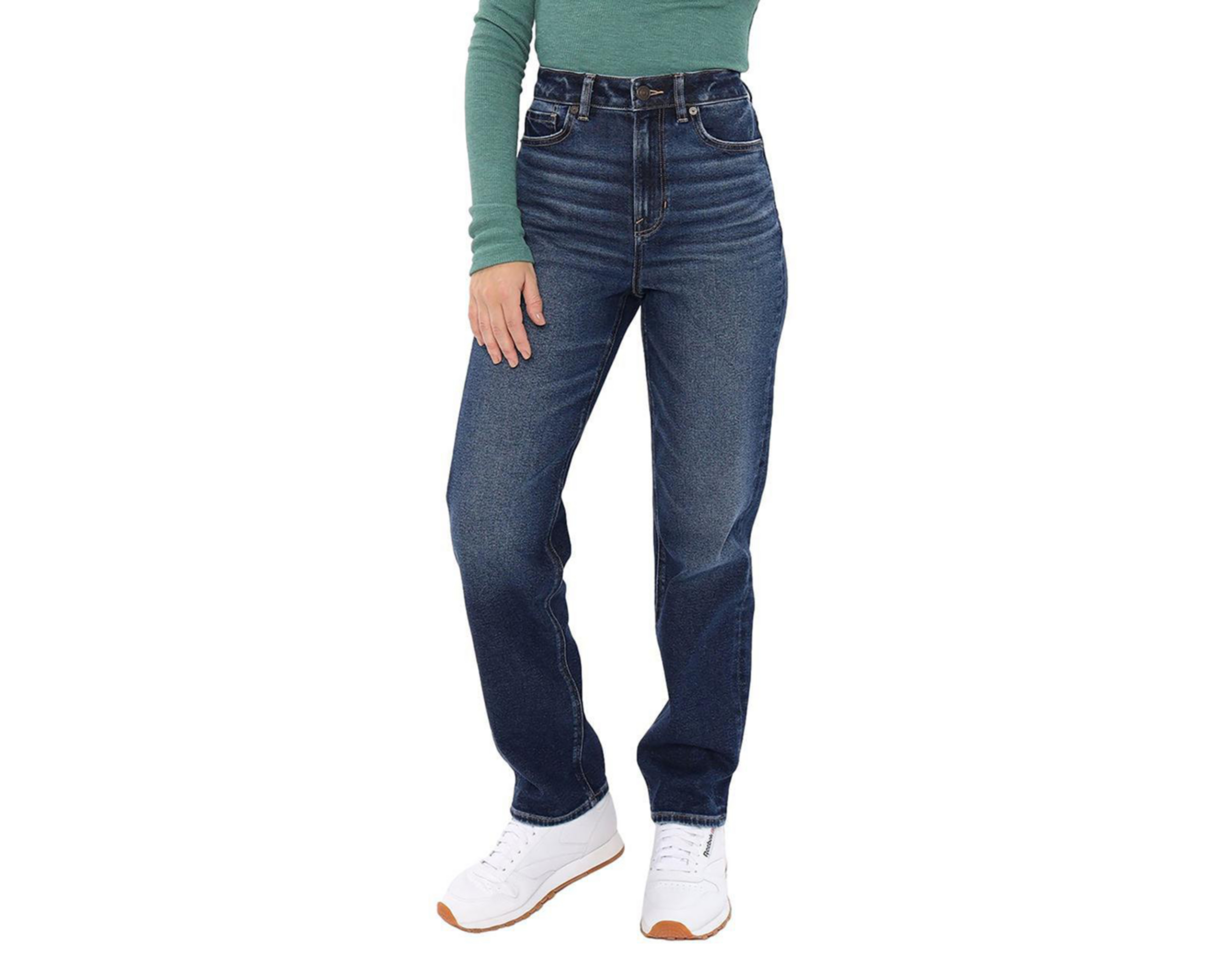 Foto 2 pulgar | Jeans American Eagle Stretch Mom Straight Fit Deslavados