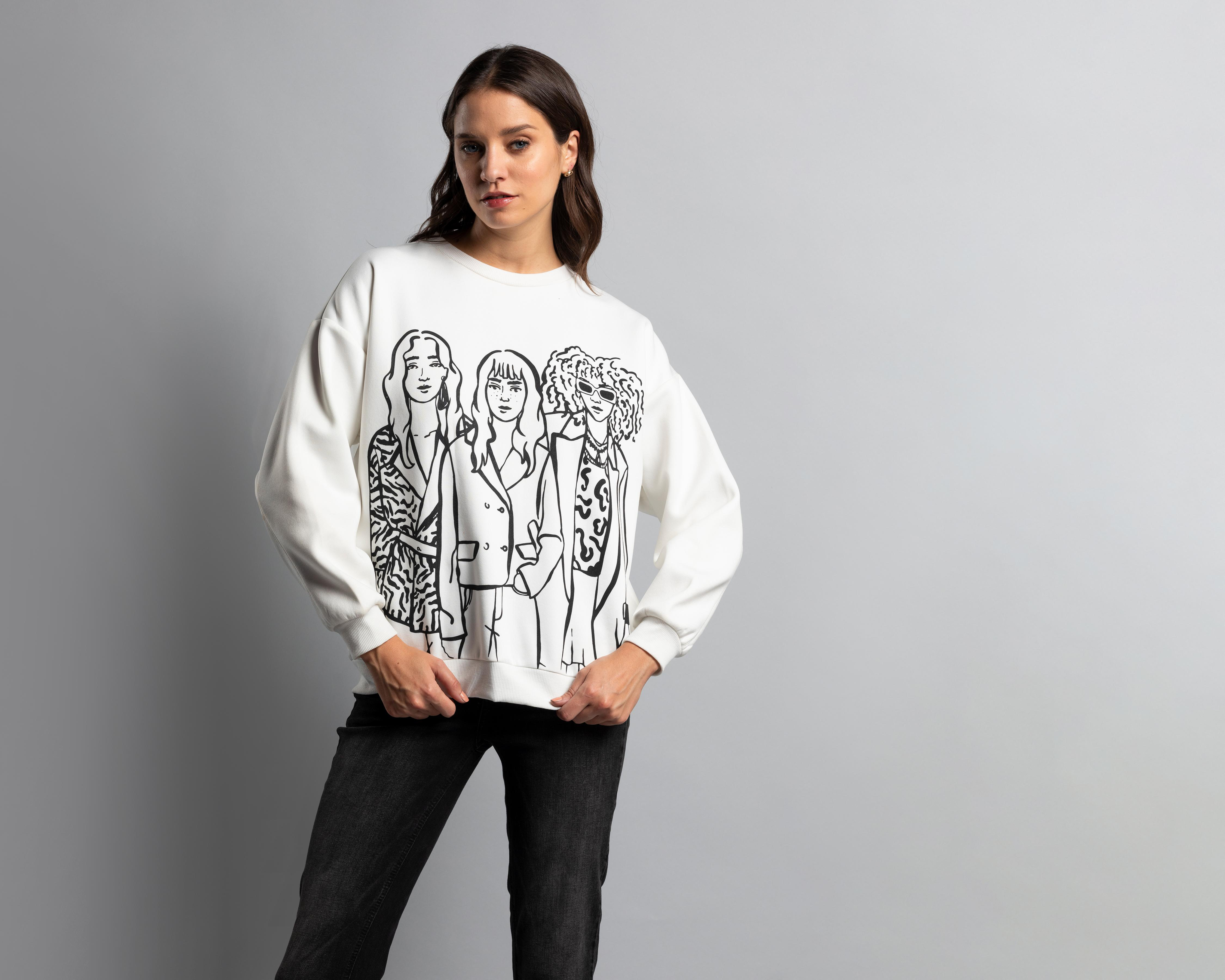 Foto 1 | Sudadera Thinner Blanca con Estampado