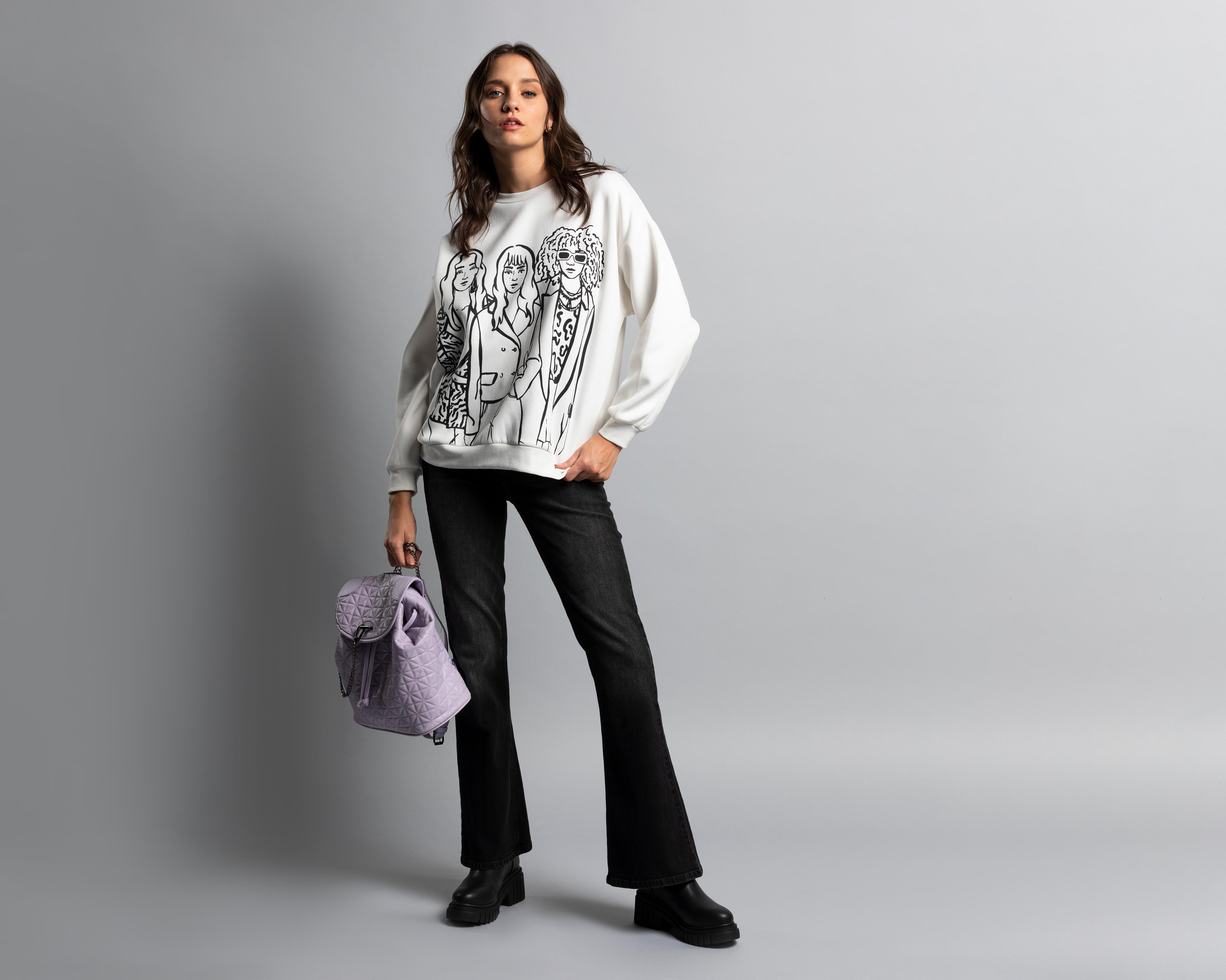 Foto 2 | Sudadera Thinner Blanca con Estampado