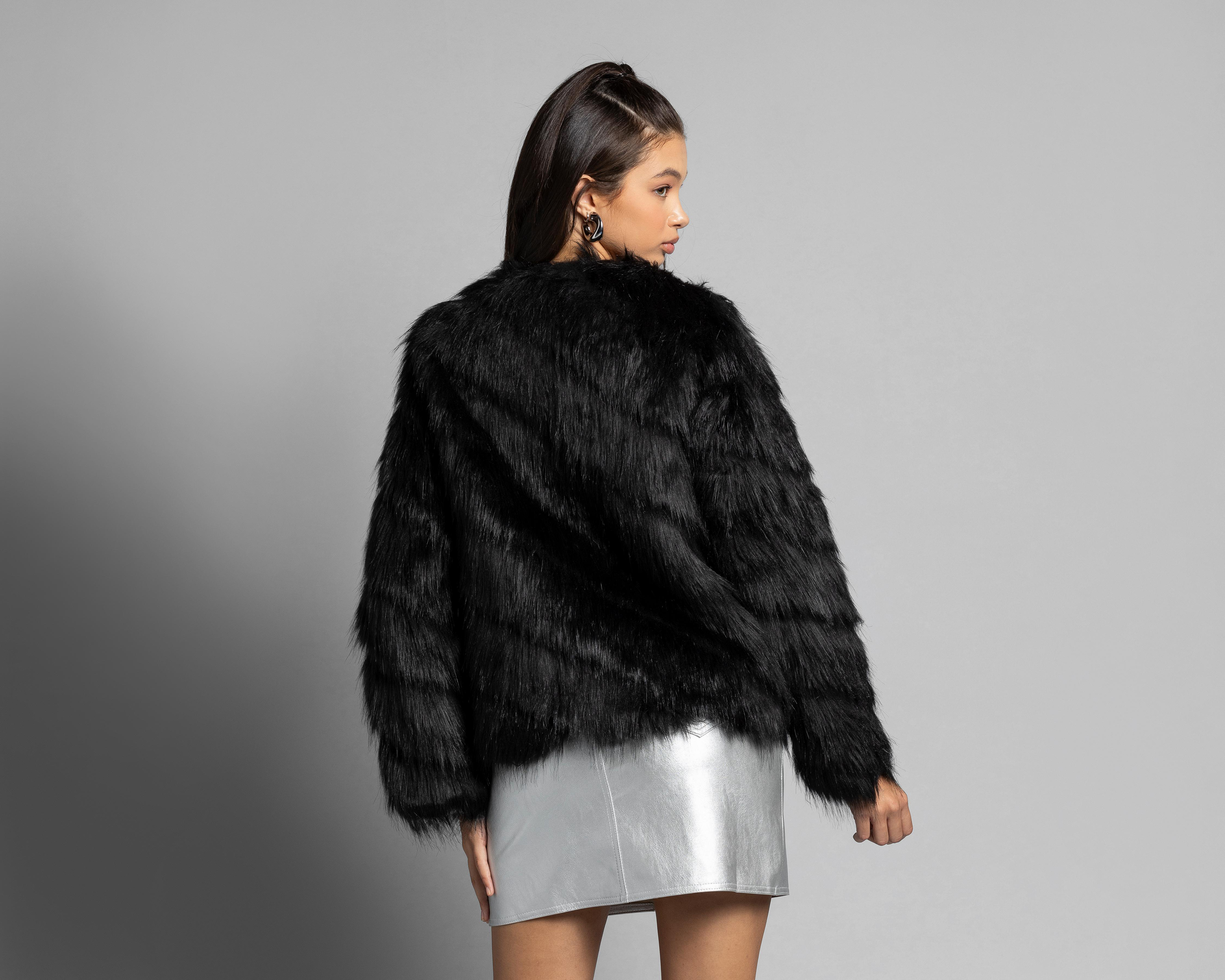 Foto 3 | Abrigo Thinner con Peluche Negro