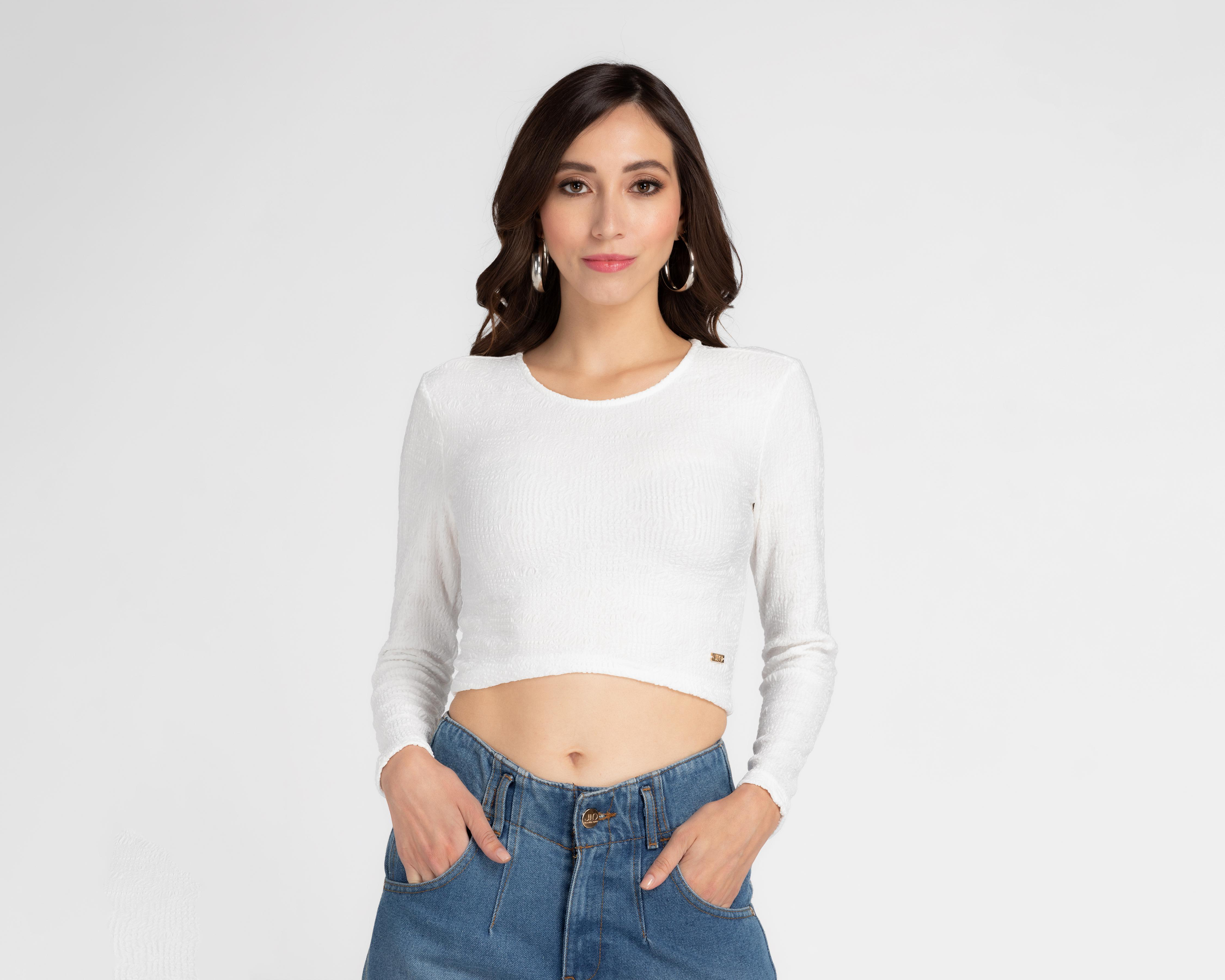 Foto 2 pulgar | Blusa Jennifer Lopez Manga Larga Corte Crop