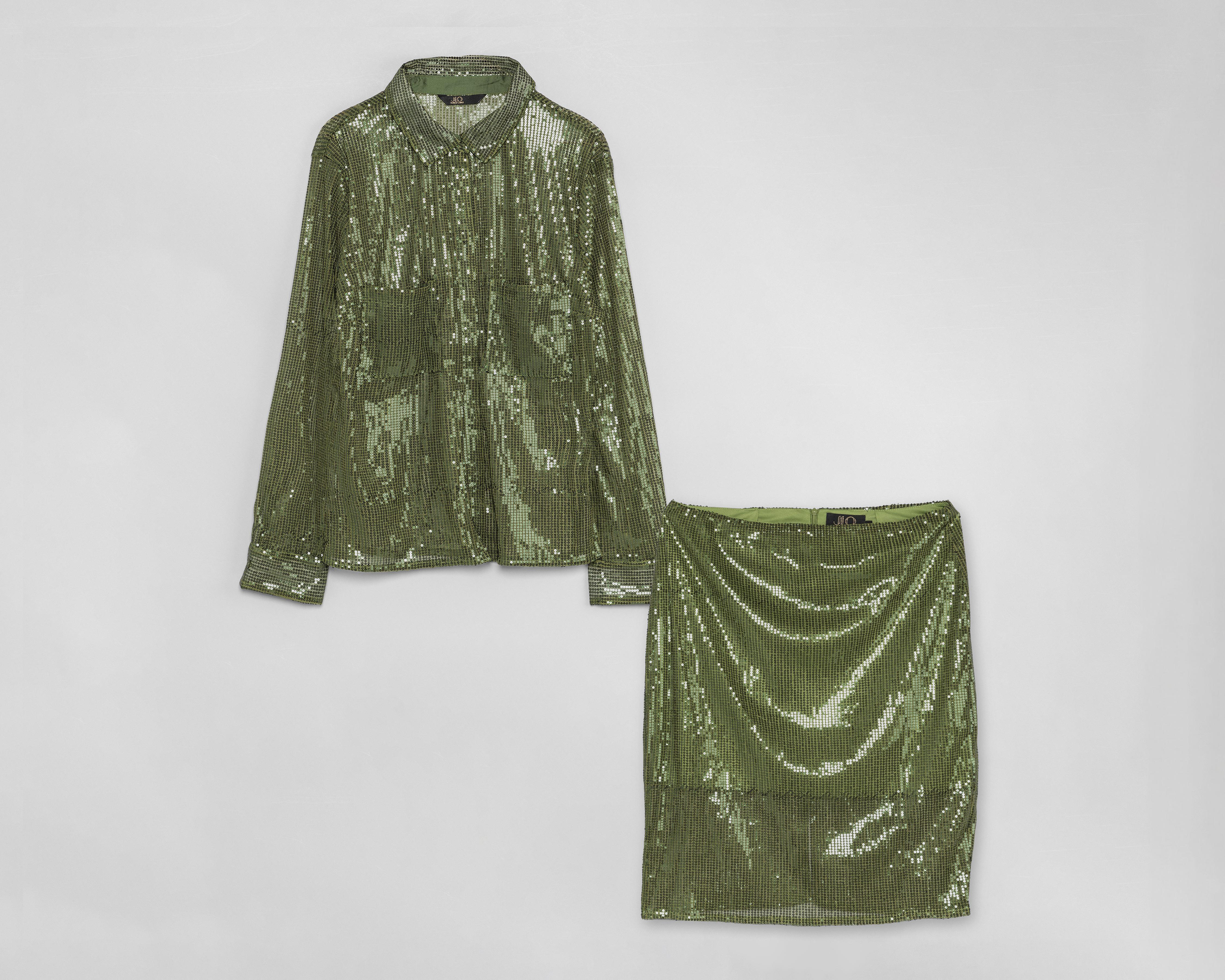 Foto 2 pulgar | Blusa y Falda Jennifer Lopez Verde con Lentejuela
