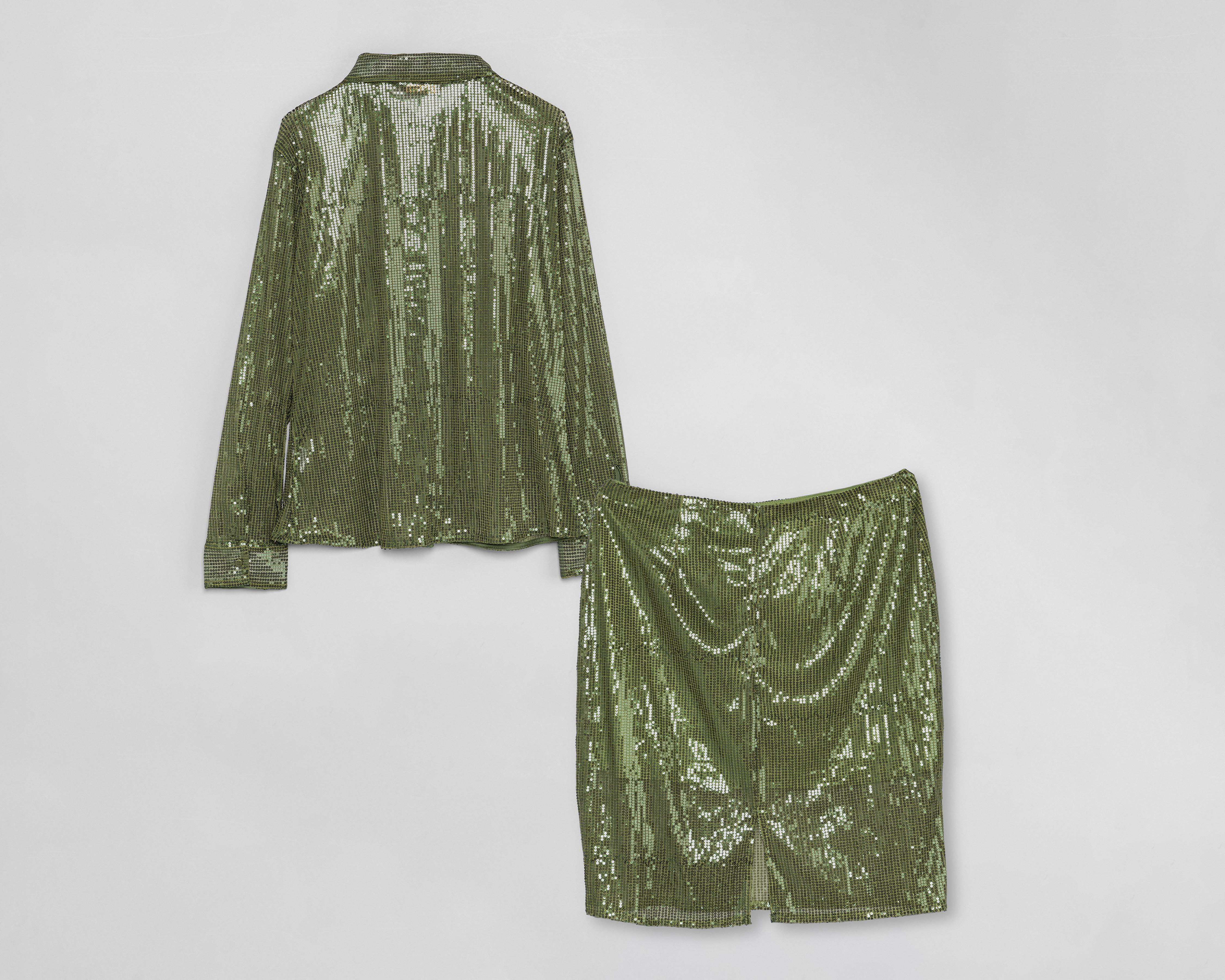 Foto 3 pulgar | Blusa y Falda Jennifer Lopez Verde con Lentejuela