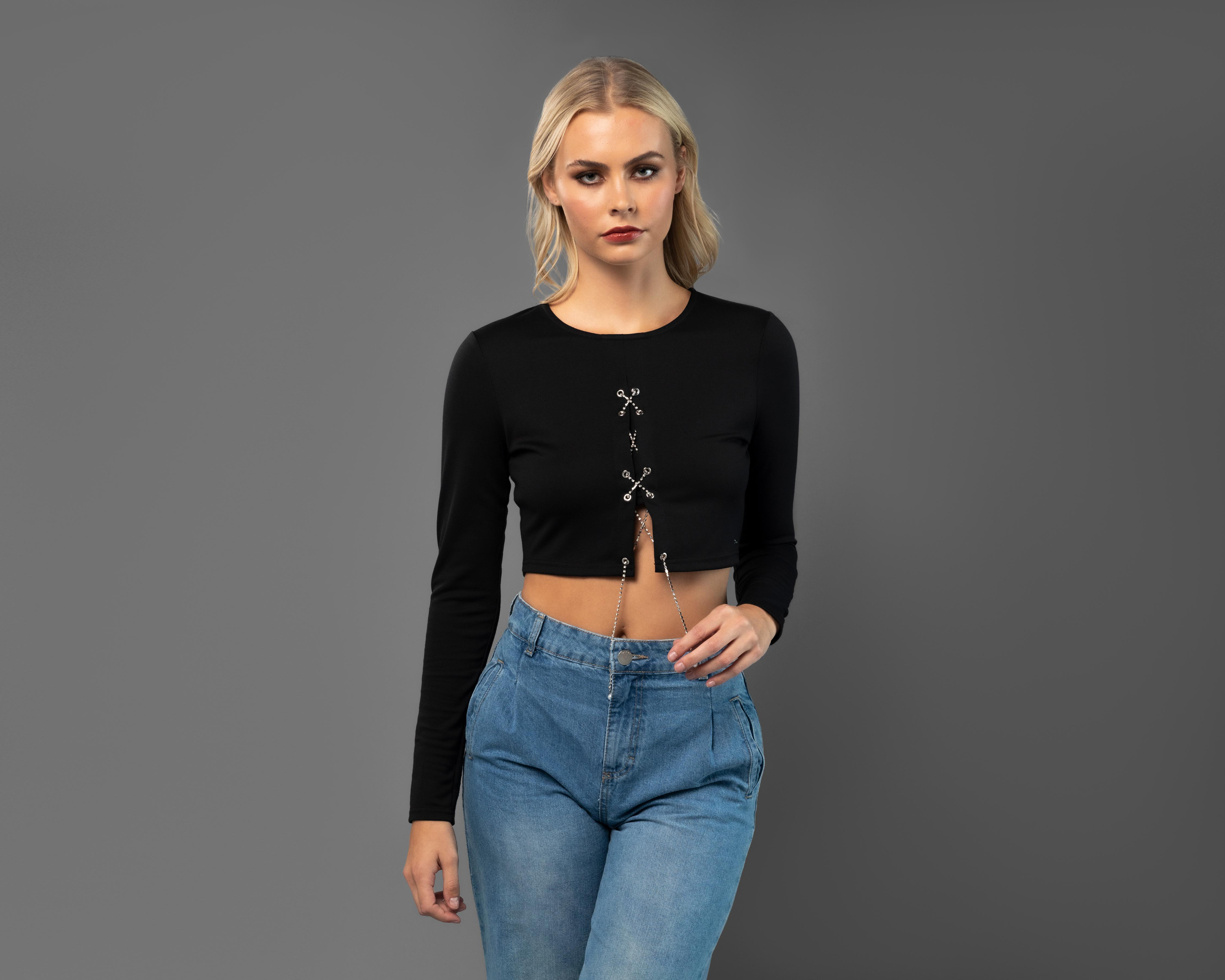Foto 2 | Blusa Bebe Manga Larga con Tira de Pedrería