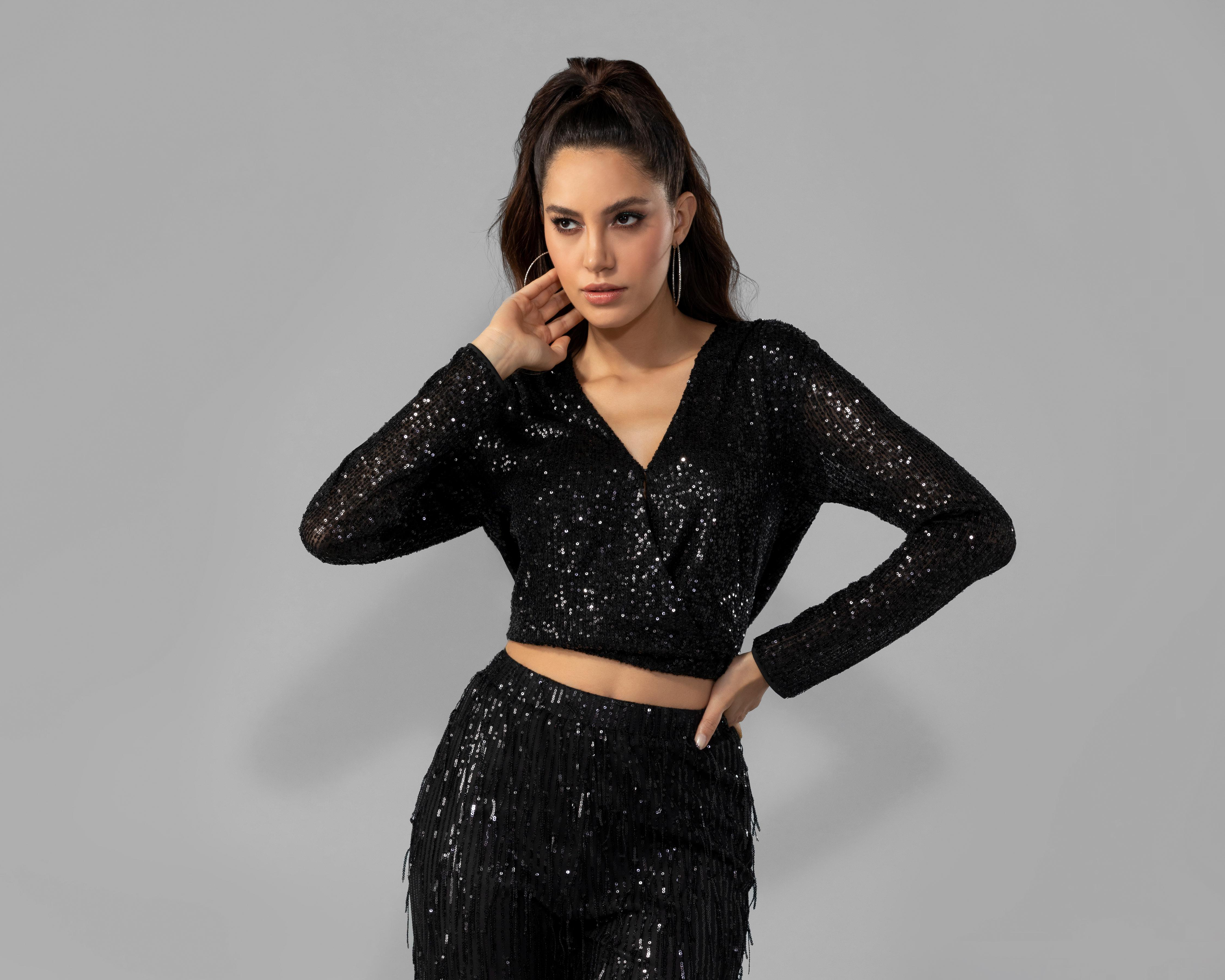 Foto 3 pulgar | Blusa Jennifer Lopez Manga Larga con Lentejuela