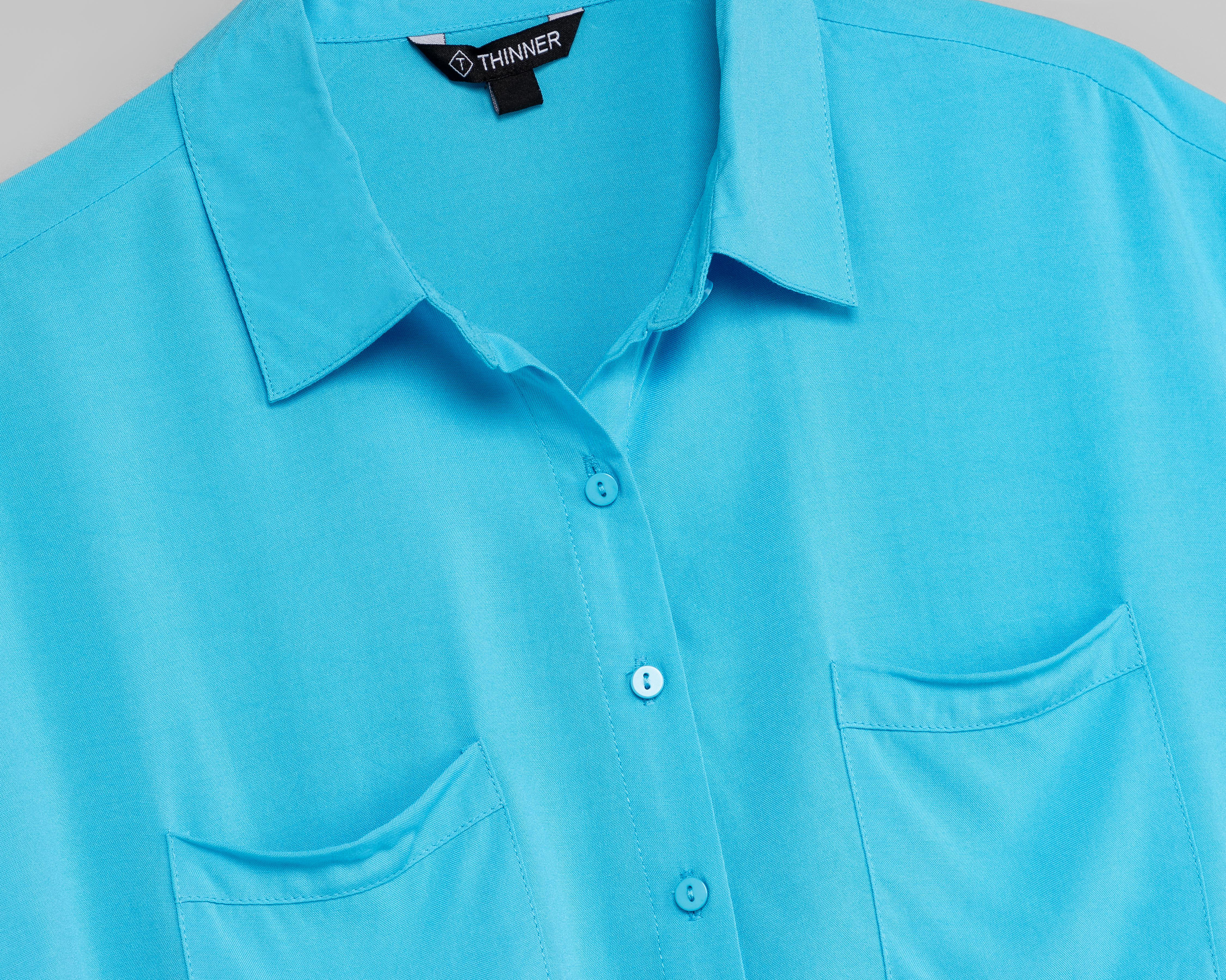 Foto 11 pulgar | Blusa Thinner Azul con Jareta