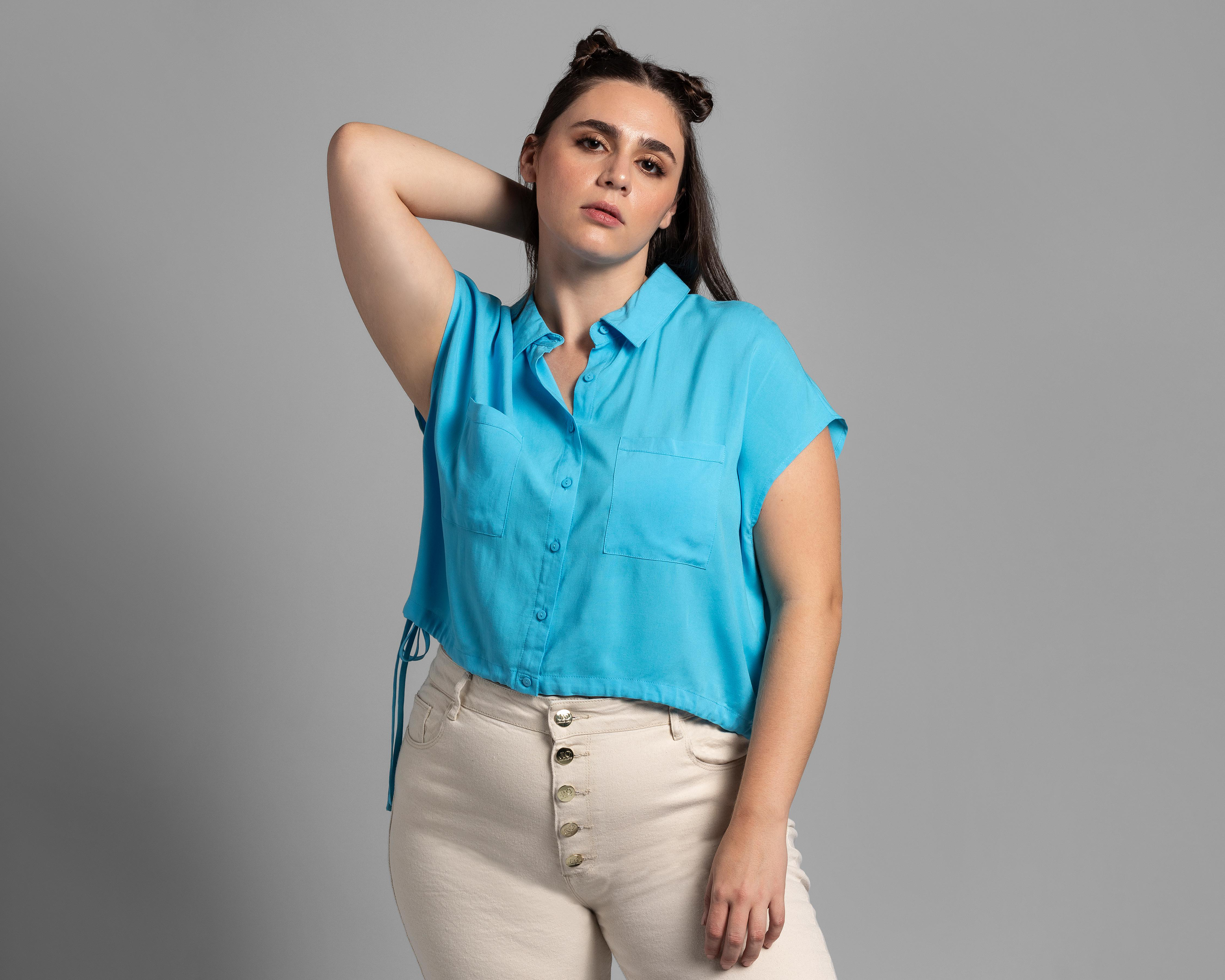 Foto 5 pulgar | Blusa Thinner Azul con Jareta