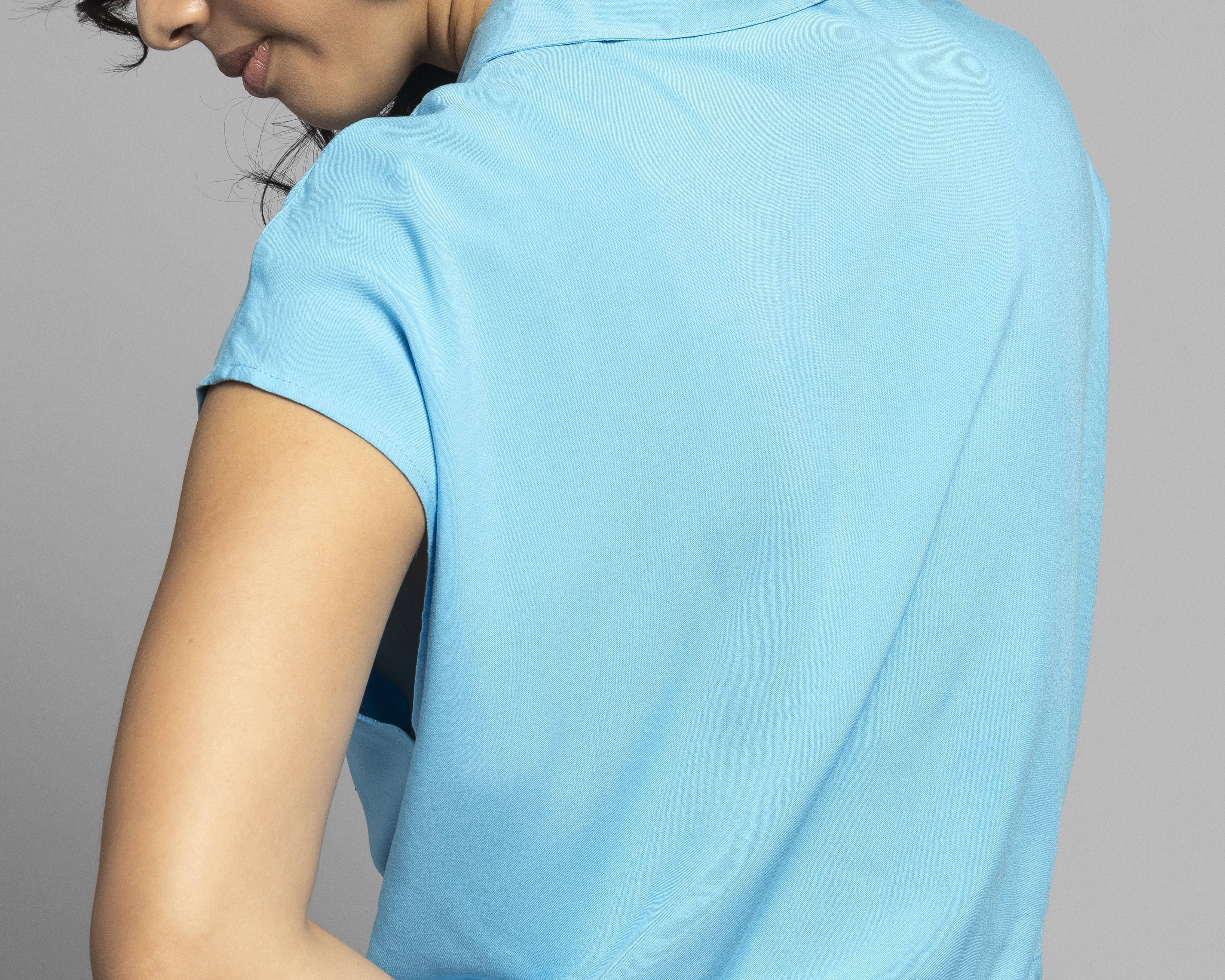 Foto 9 pulgar | Blusa Thinner Azul con Jareta