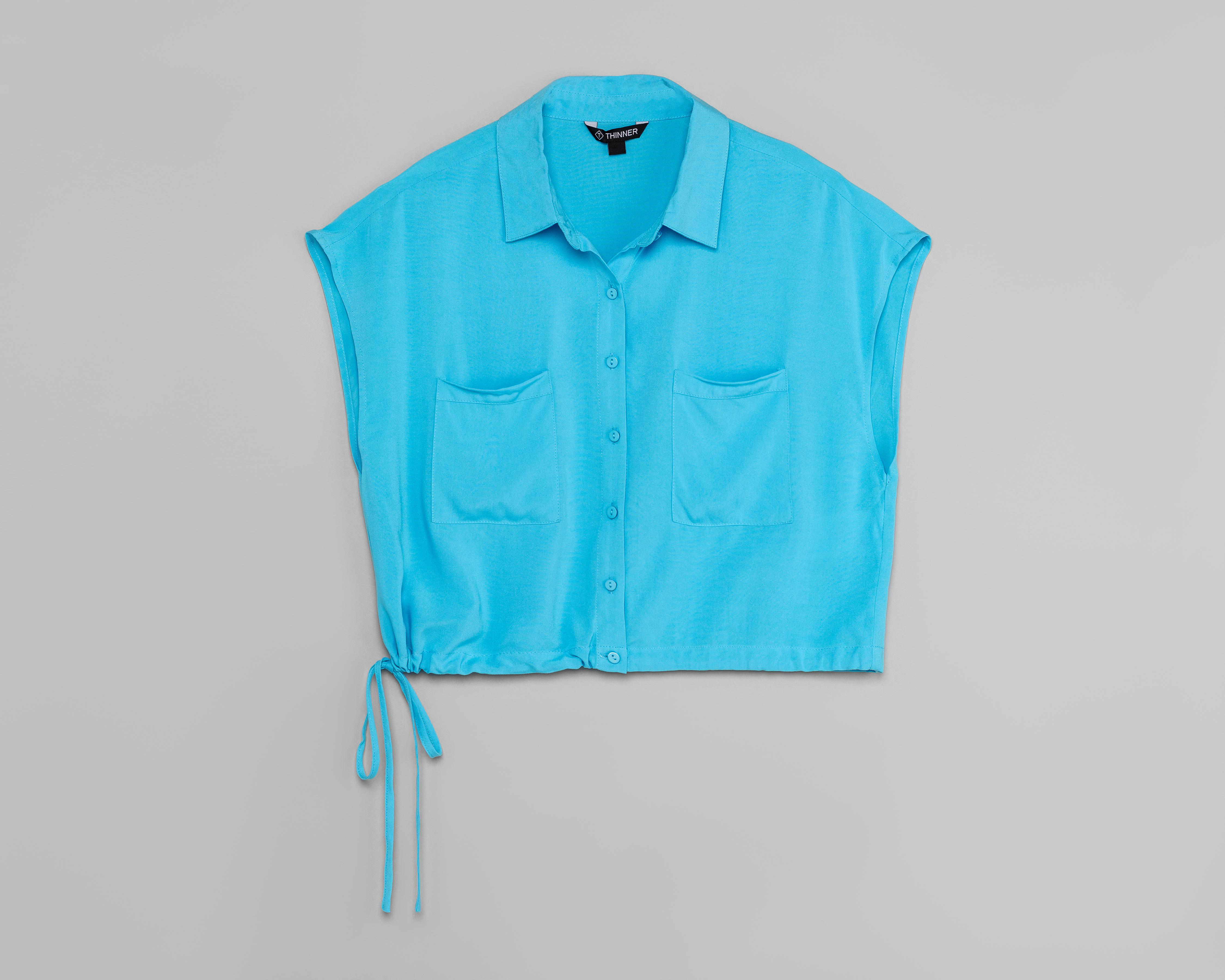 Foto 9 | Blusa Thinner Azul con Jareta