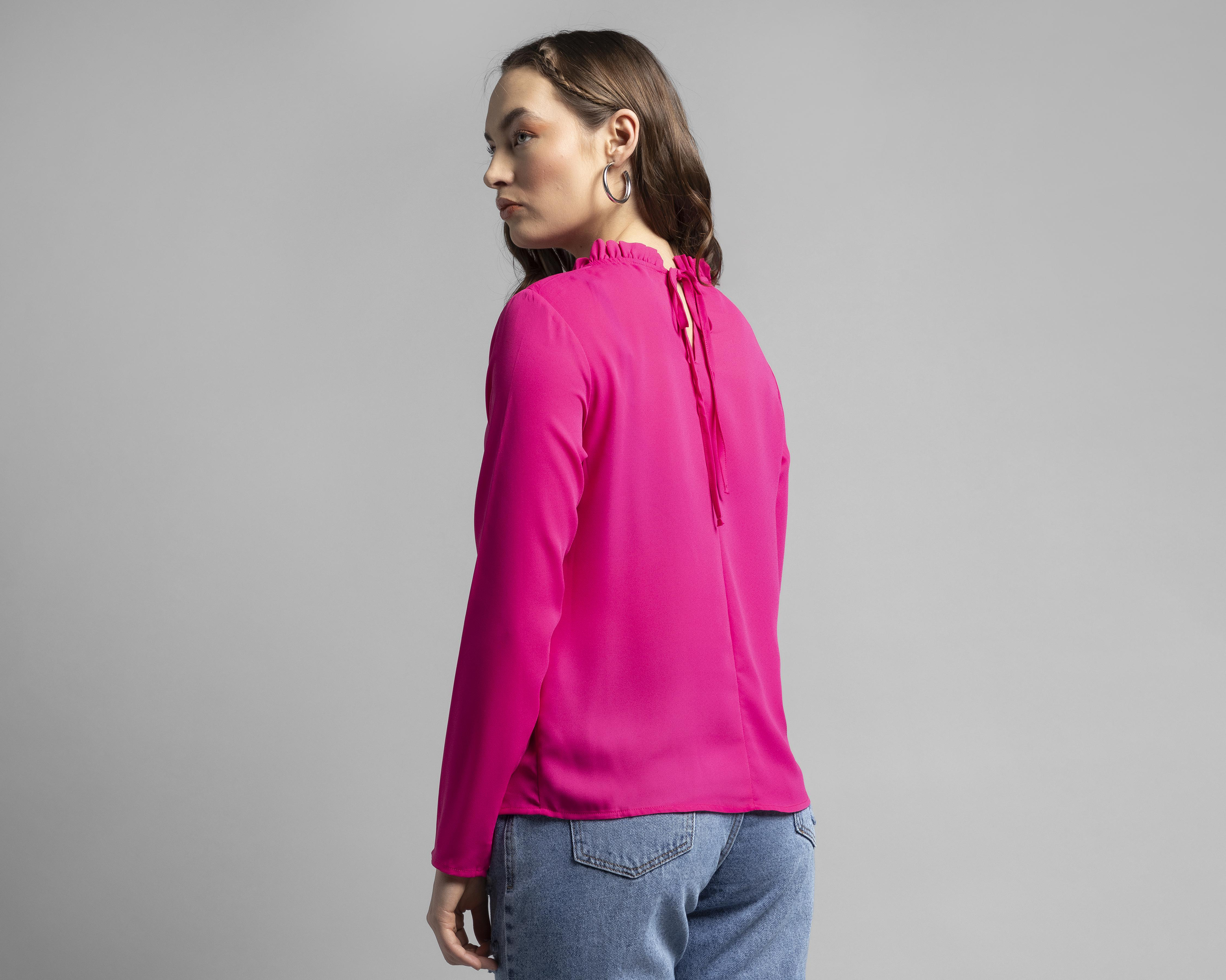 Foto 4 pulgar | Blusa Thinner Rosa con Manga Larga