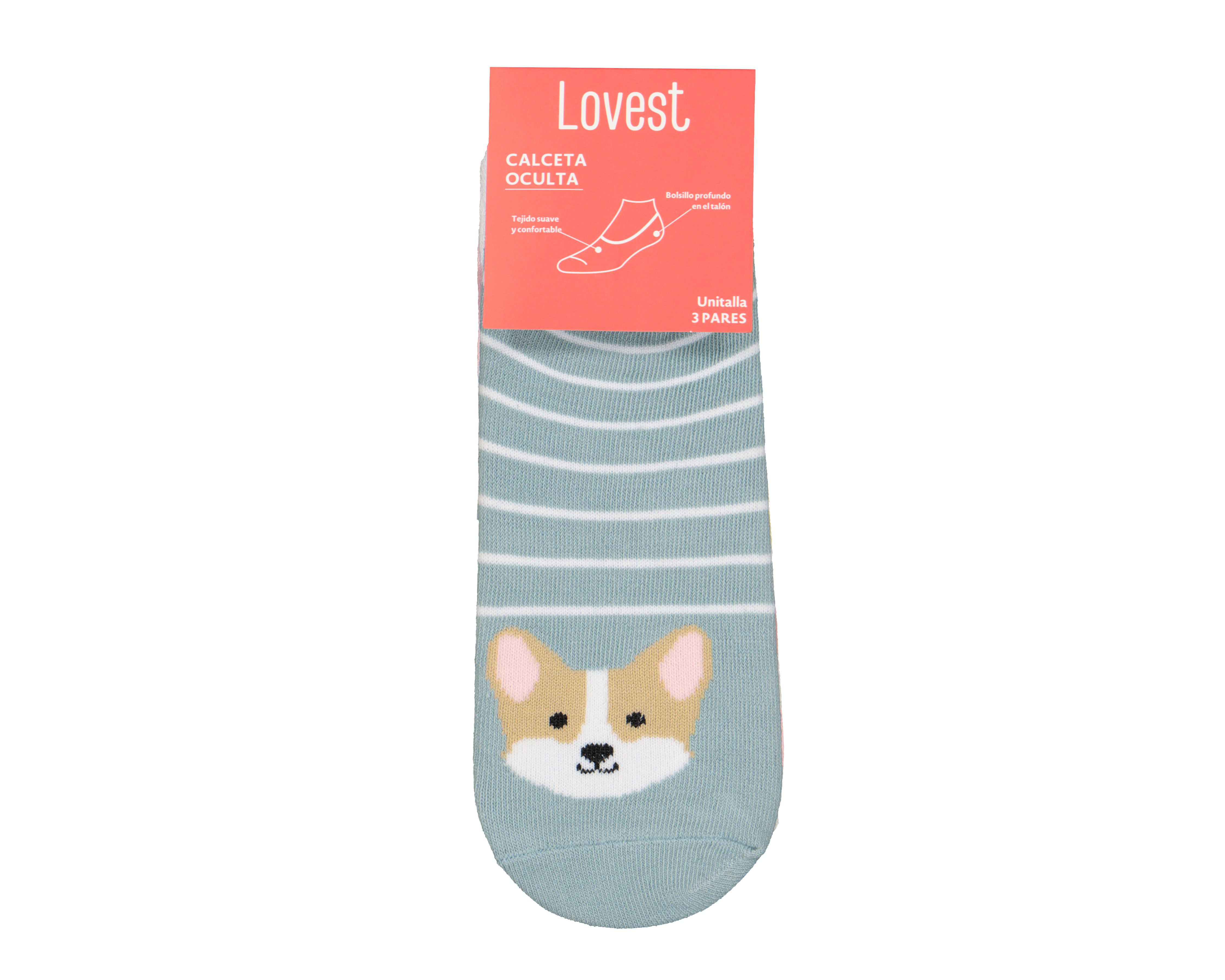 Foto 4 pulgar | Calcetas Invisibles Lovest a Rayas para Mujer 3 Pares