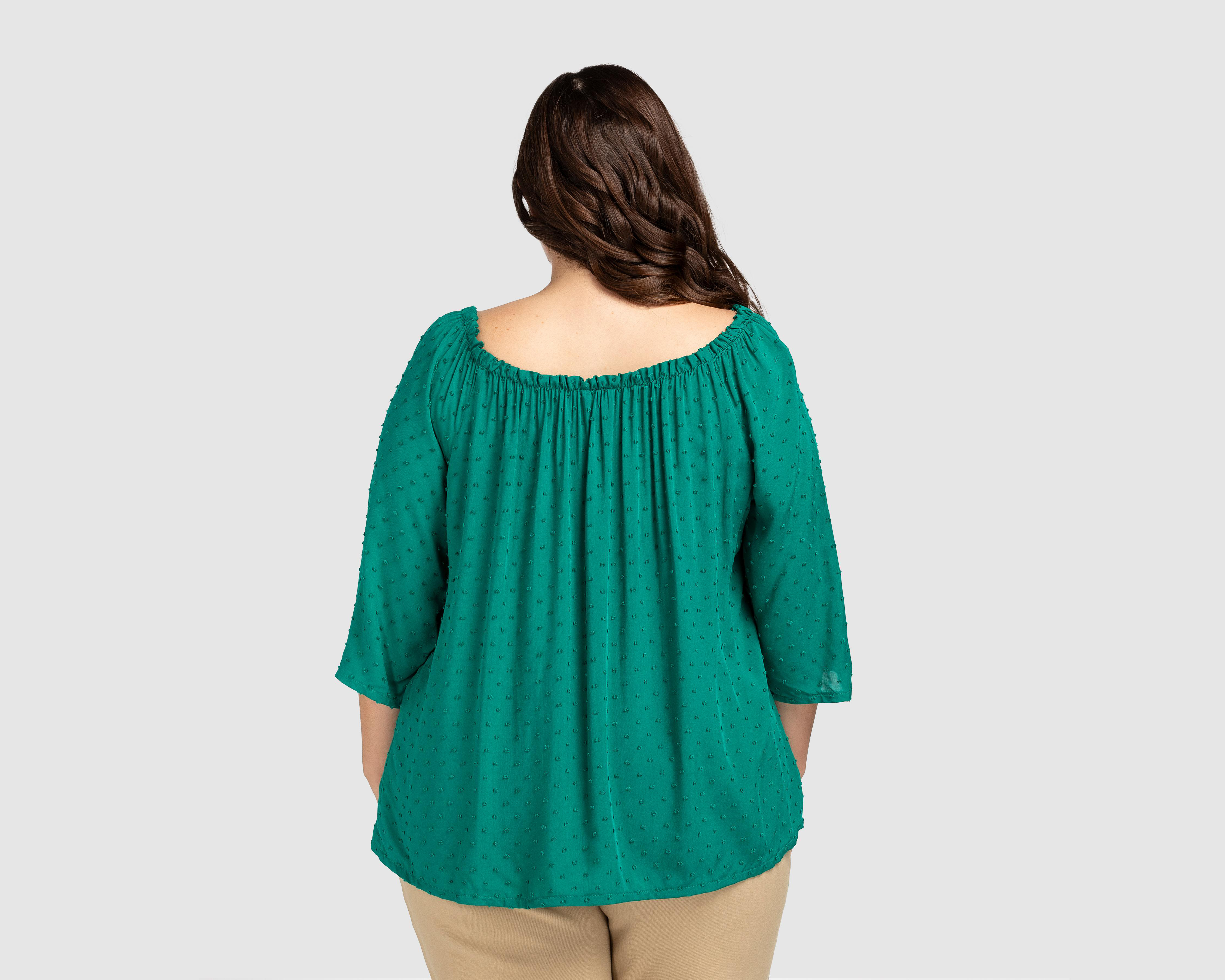Foto 4 pulgar | Blusa Lady Sun Manga 3/4 Verde con Jareta