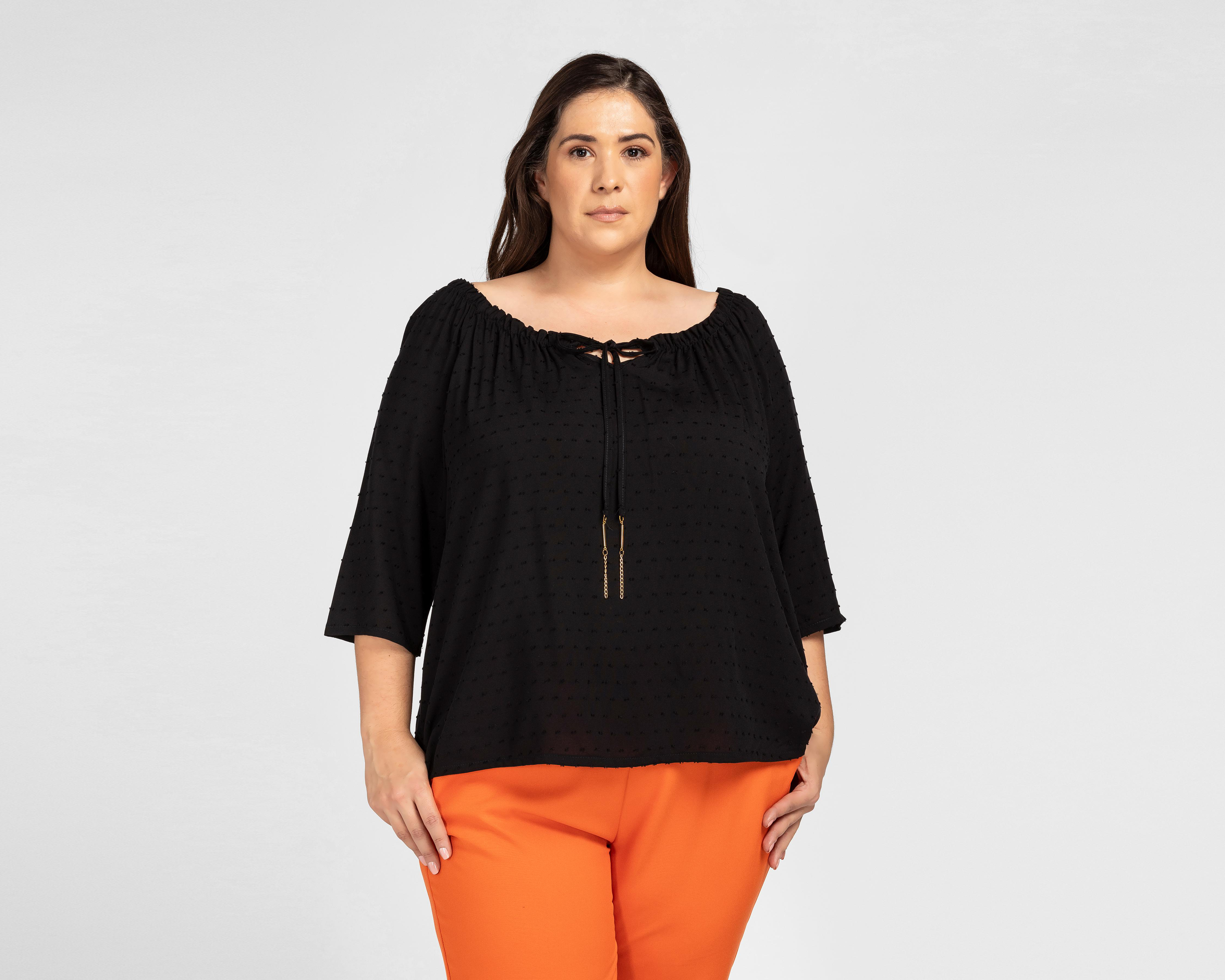 Blusa Lady Sun Manga 3/4 Negra con Jareta