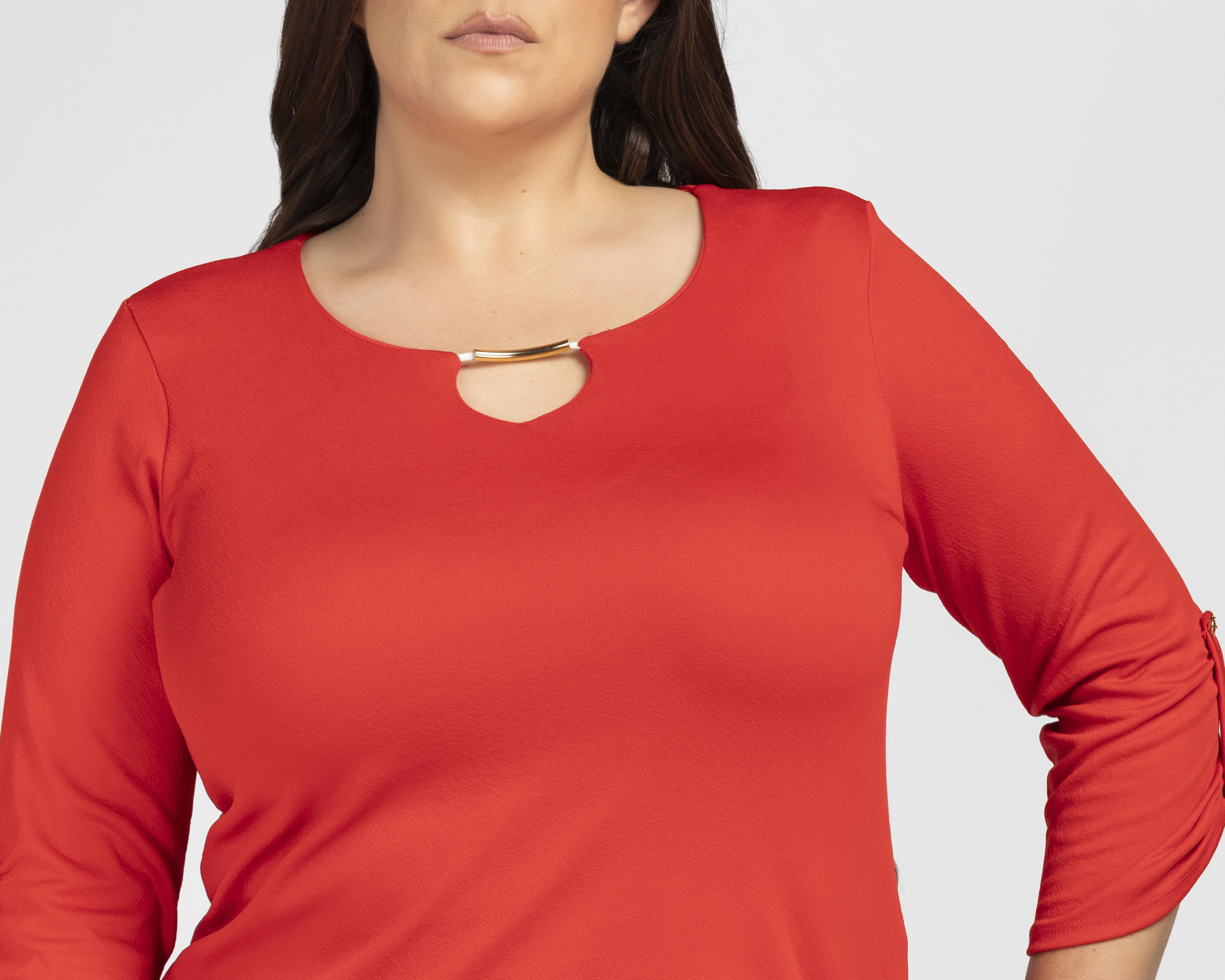 Foto 5 pulgar | Blusa Lady Sun Manga 3/4 Roja con Elevadores
