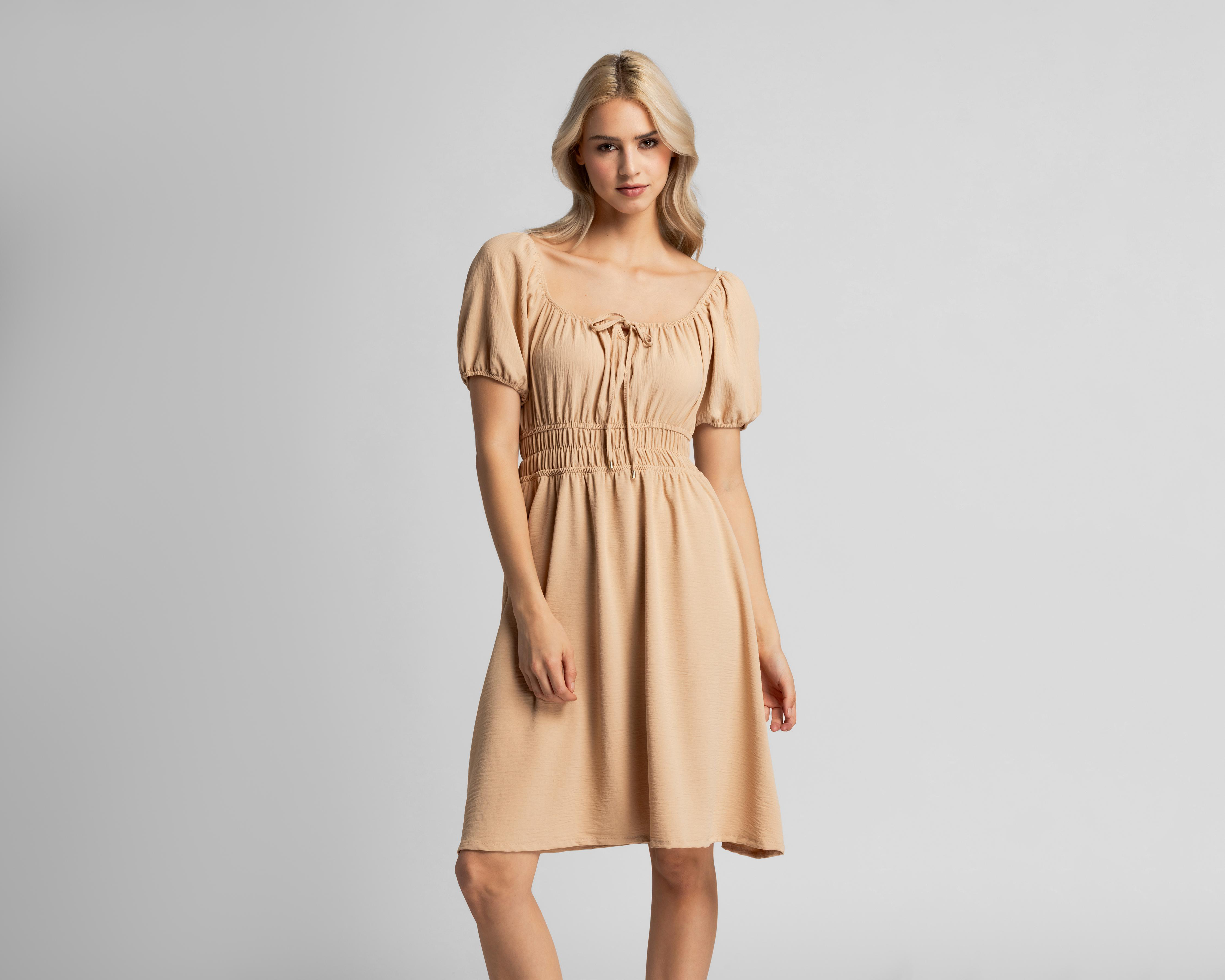 Vestido Casual Refill Manga Corta  Beige Juvenil $299