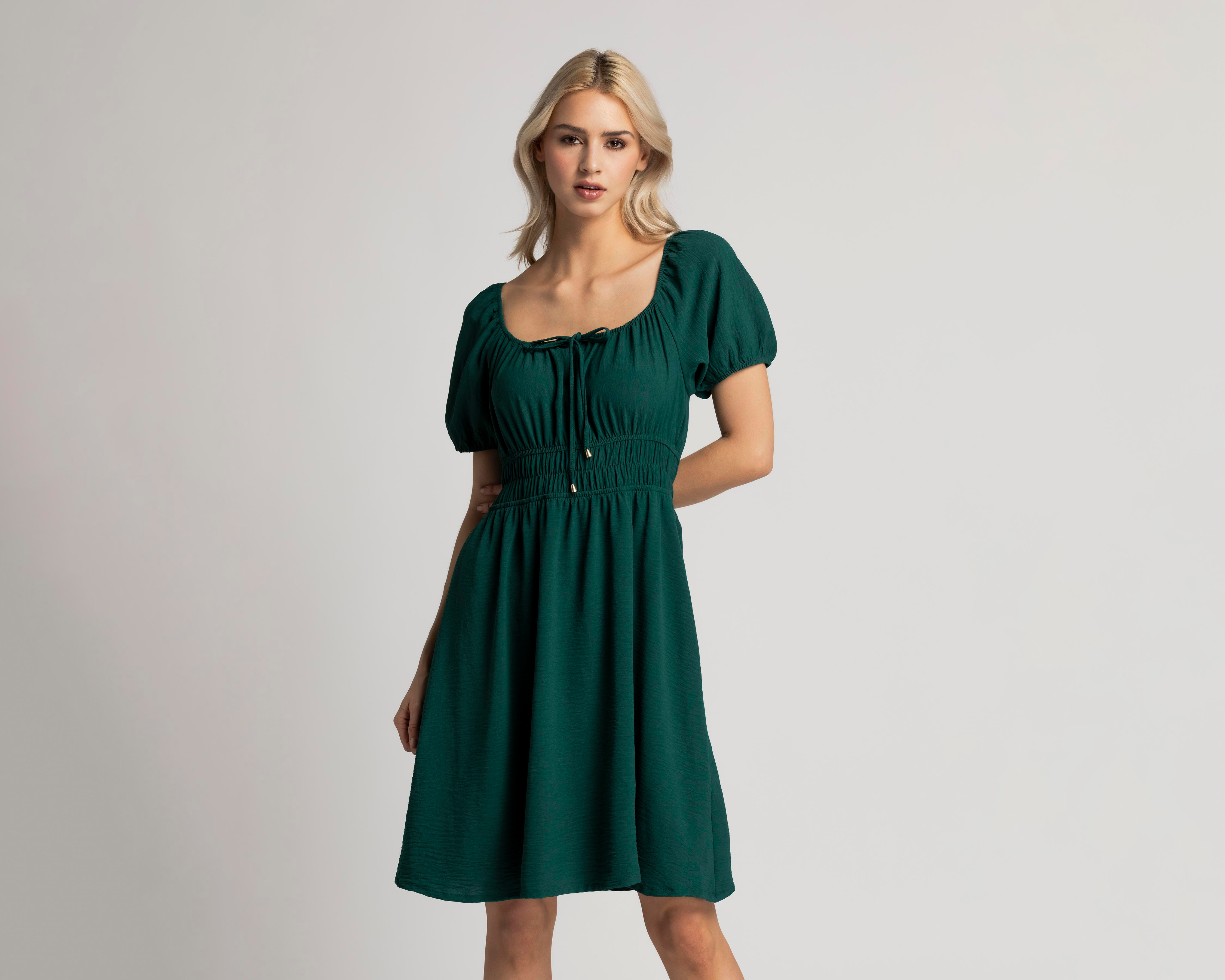 Vestido Casual Refill Manga Corta Verde Jade Juvenil $299