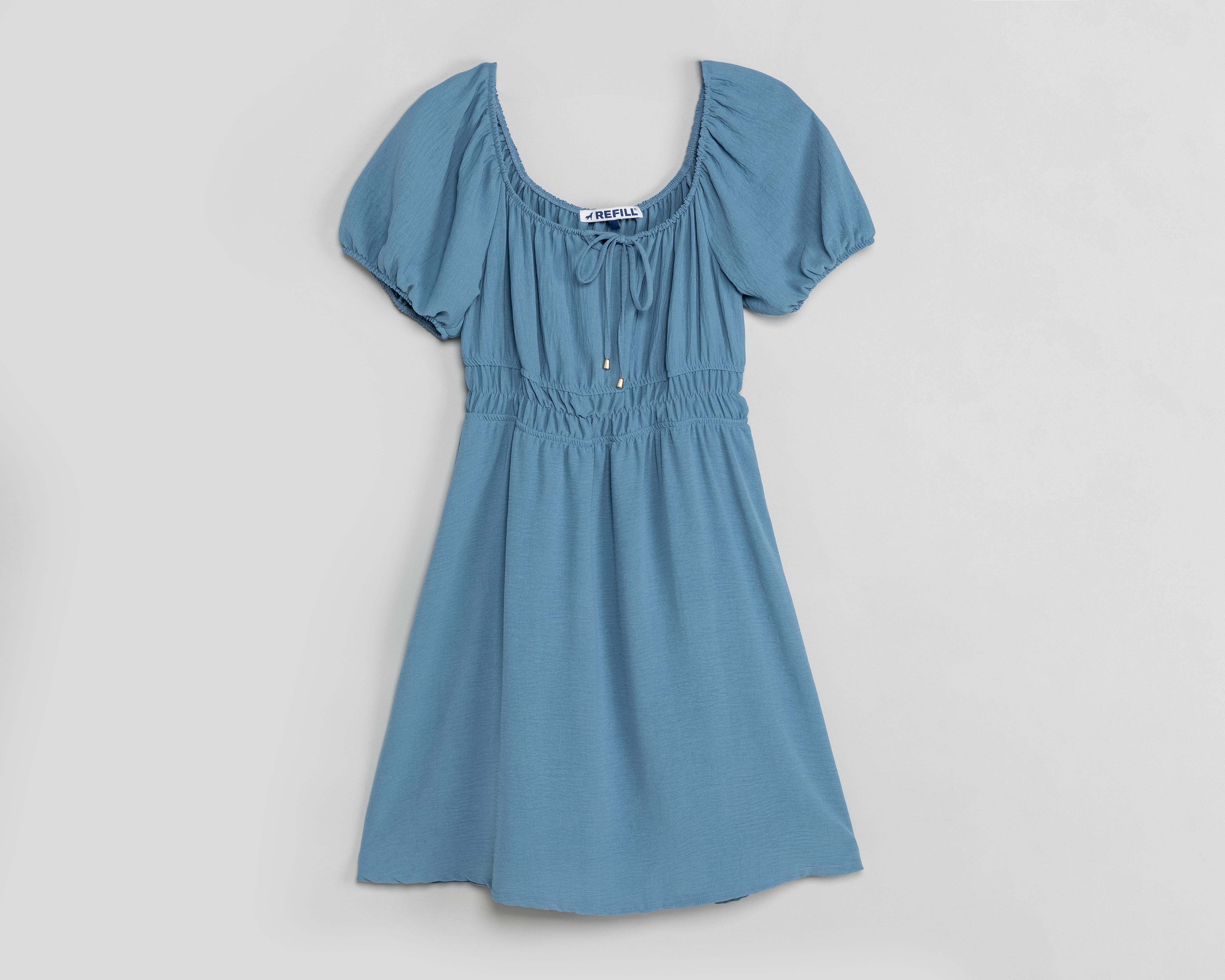 Foto 1 | Vestido Casual Refill Manga Corta Midi Azul Juvenil
