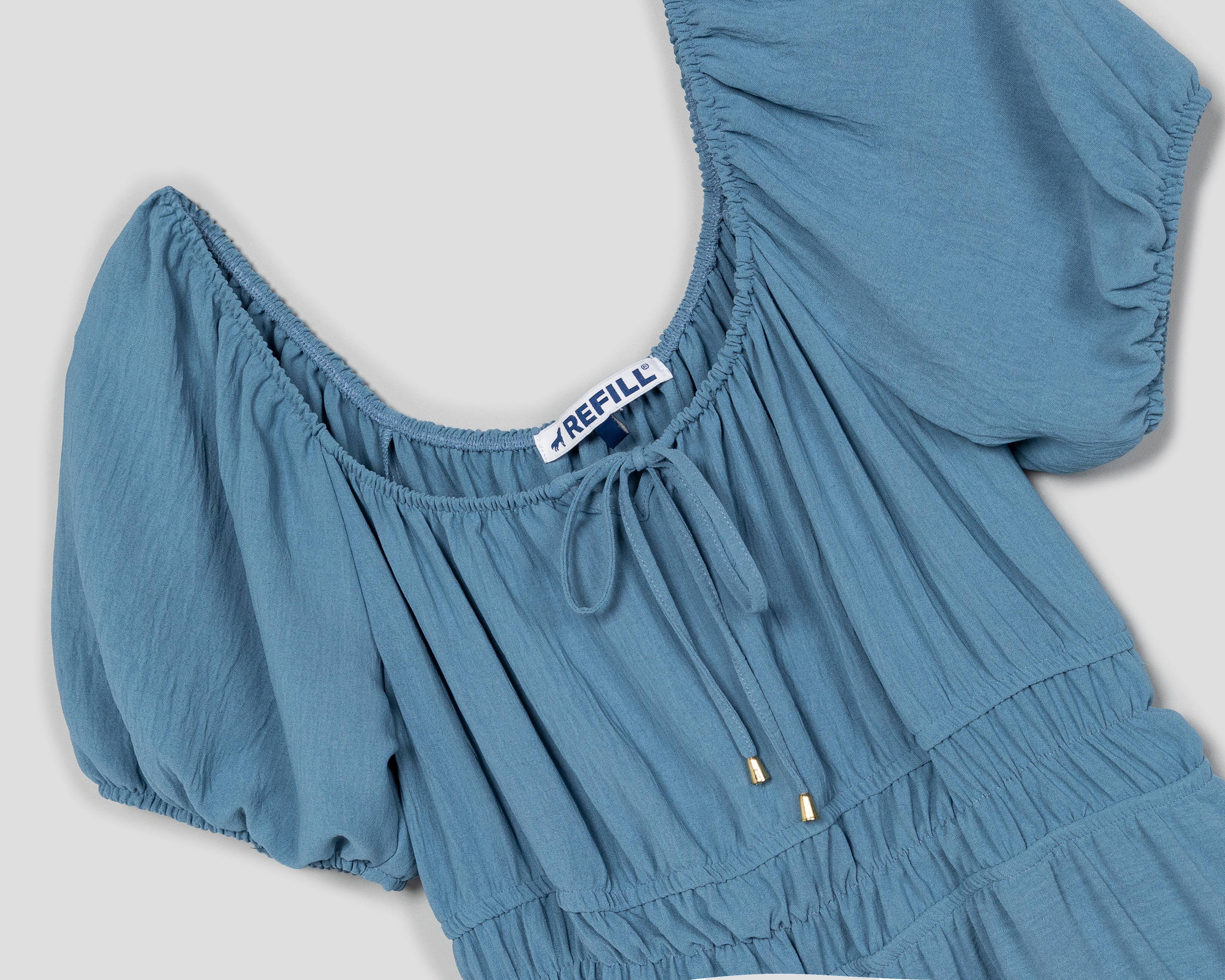 Foto 3 | Vestido Casual Refill Manga Corta Midi Azul Juvenil