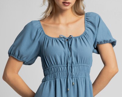 Foto 4 | Vestido Casual Refill Manga Corta Midi Azul Juvenil