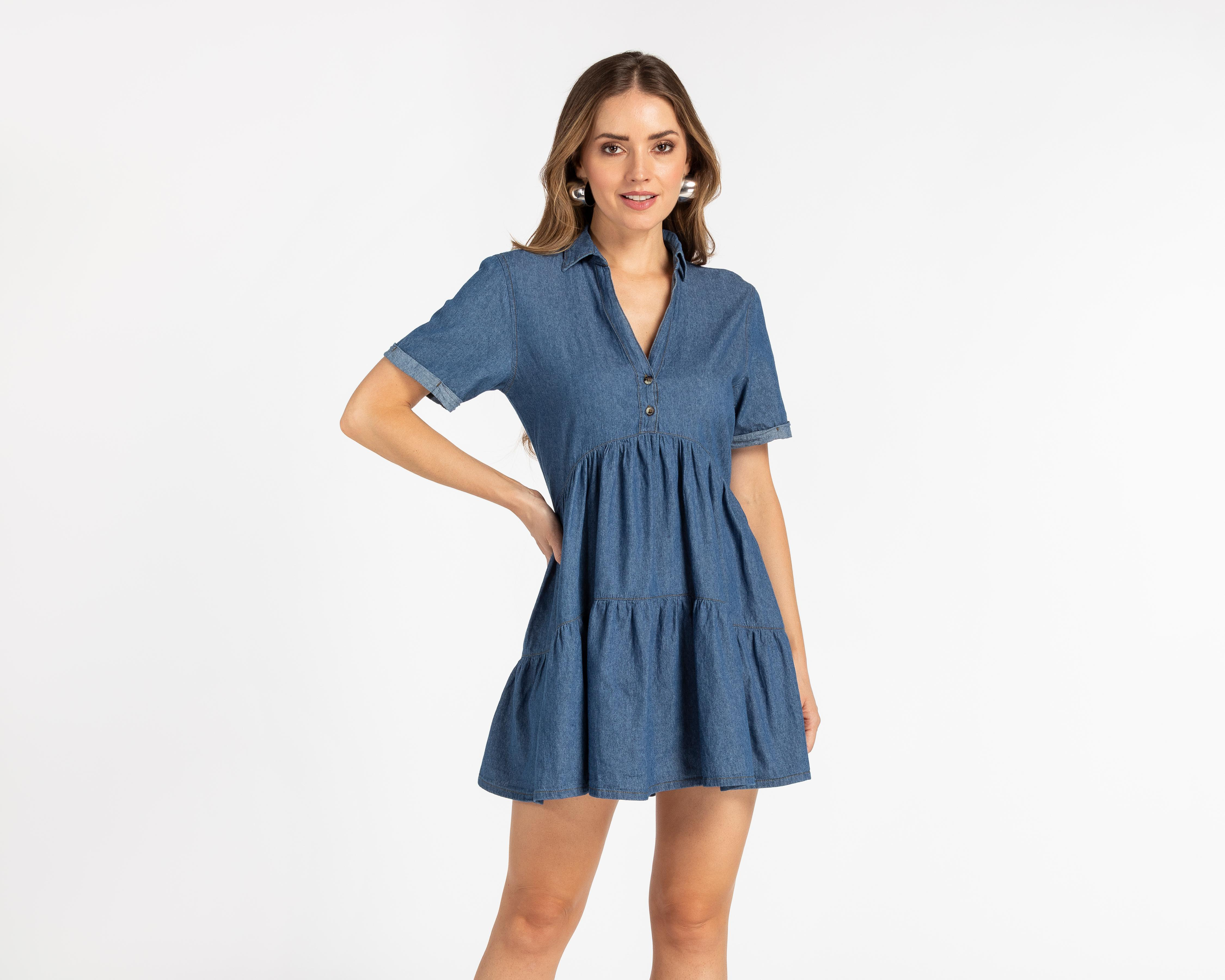 Vestido Sahara Casual Azul con Manga Corta