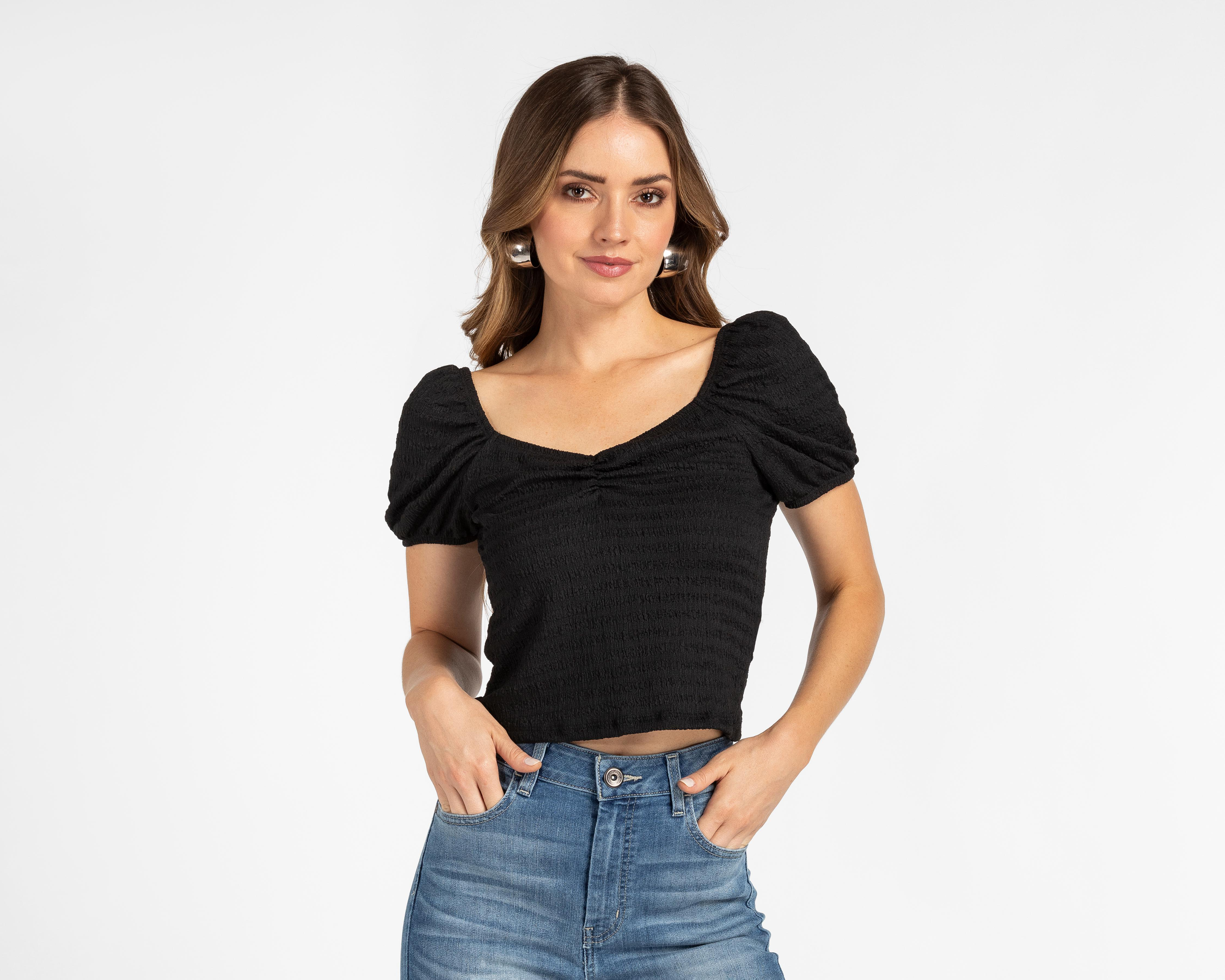 Blusa Bebe Manga Corta con Elástico en Cuello