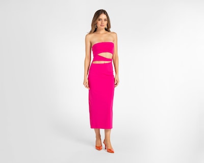 Foto 1 | Vestido Bebe Casual Strapless Fucsia con Aberturas