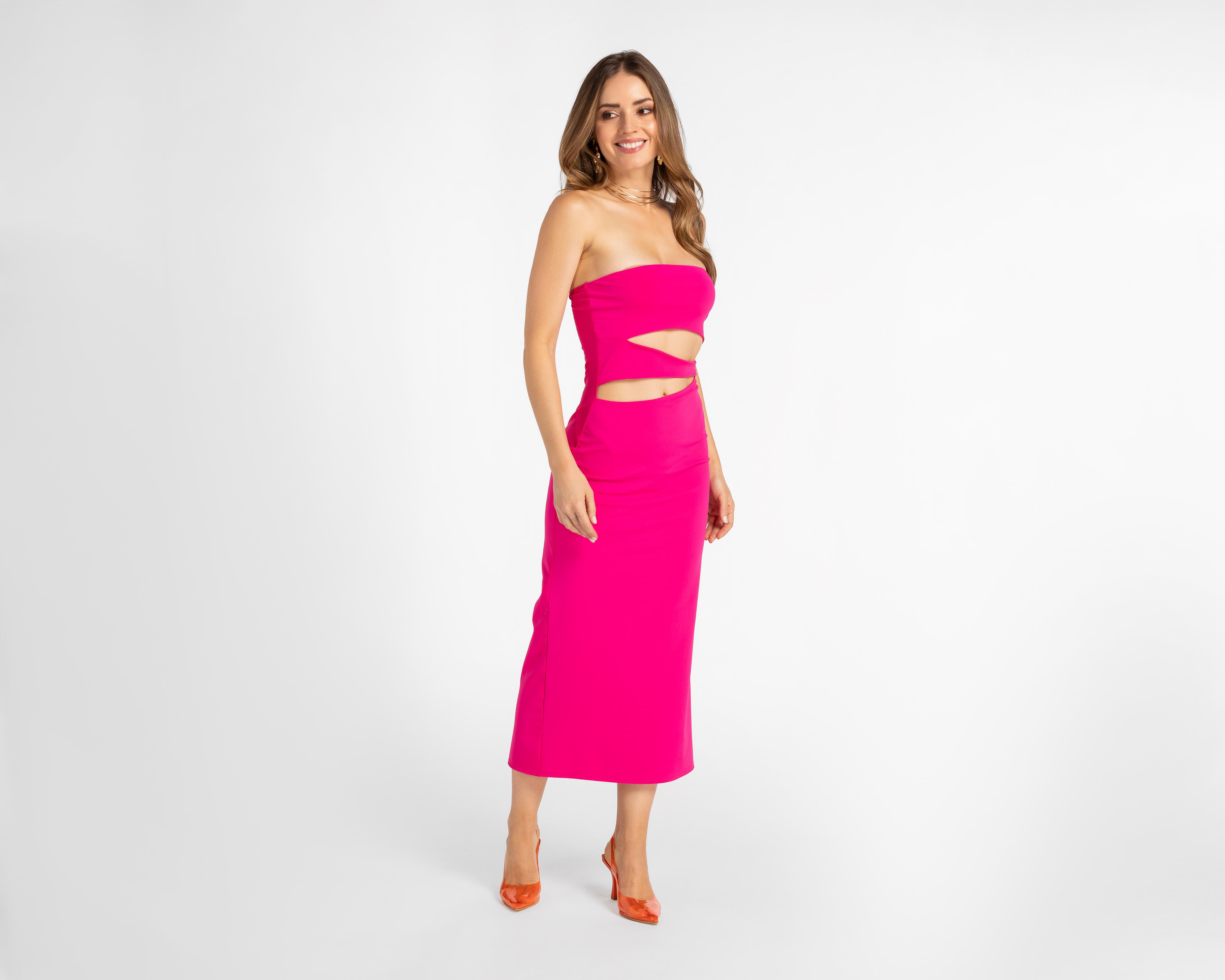 Foto 2 | Vestido Bebe Casual Strapless Fucsia con Aberturas