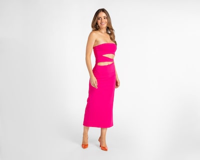 Foto 2 | Vestido Bebe Casual Strapless Fucsia con Aberturas