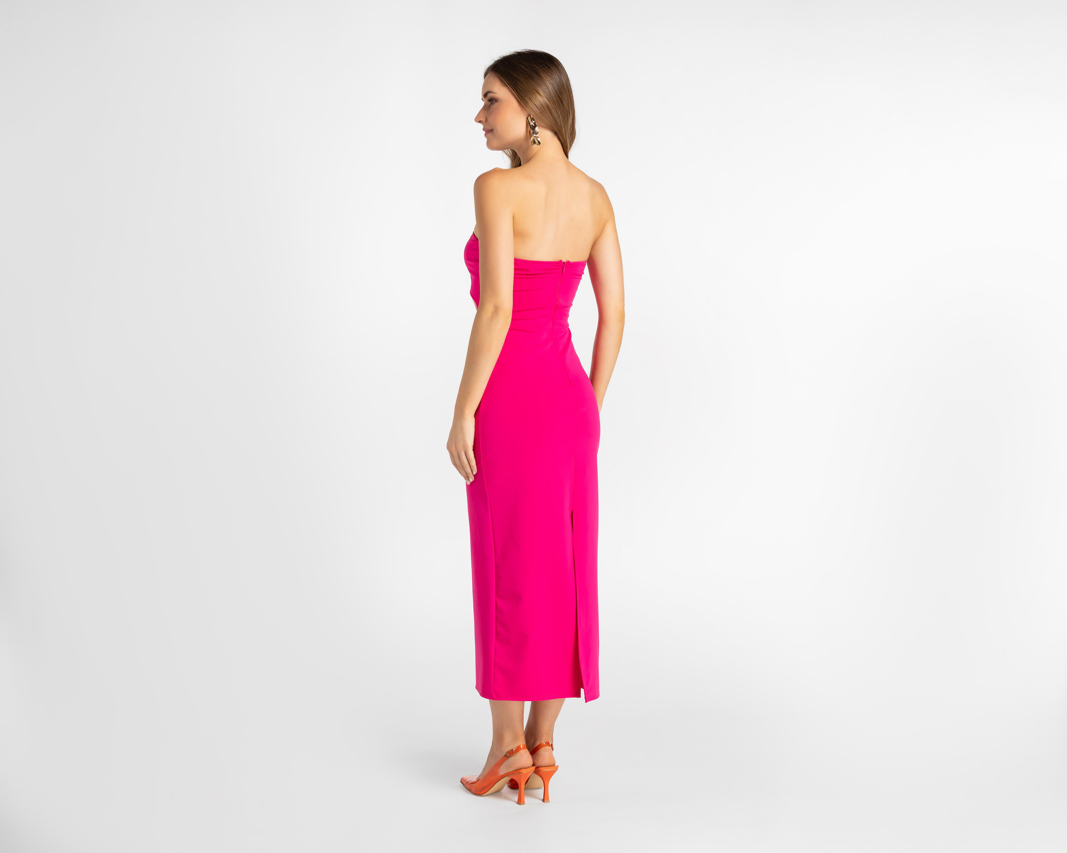 Foto 3 | Vestido Bebe Casual Strapless Fucsia con Aberturas