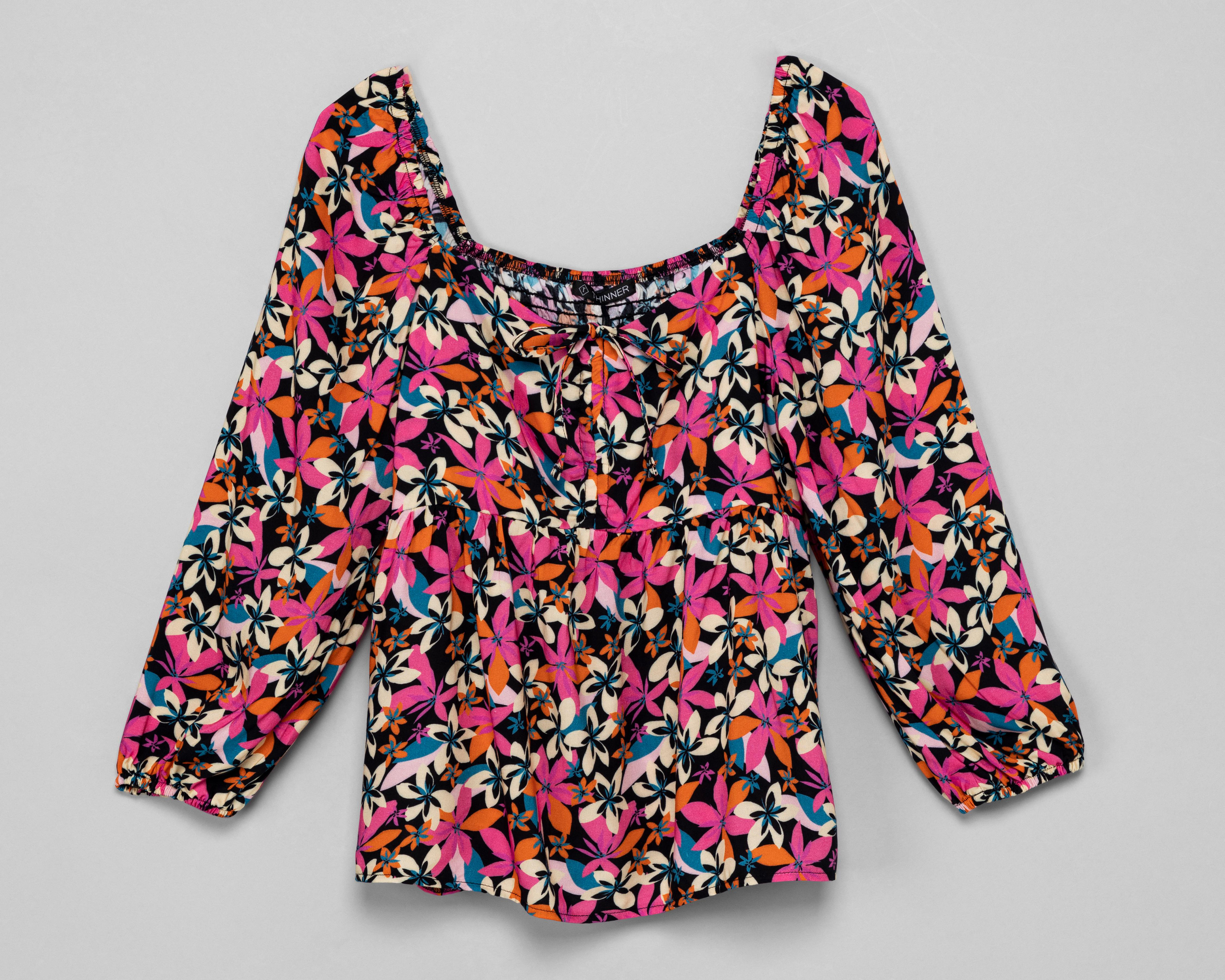 Blusa Thinner Manga Larga Floreada