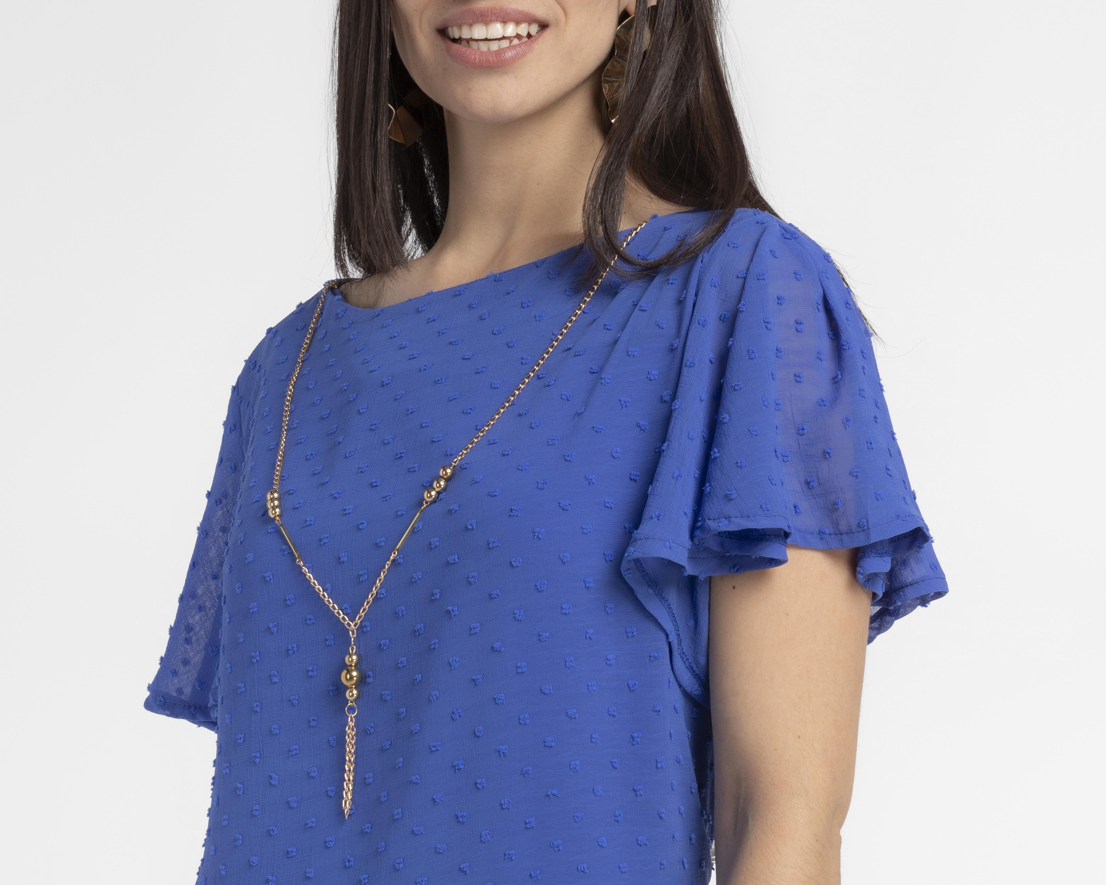 Foto 4 | Vestido Sahara Casual Azul con Manga Mariposa y Collar