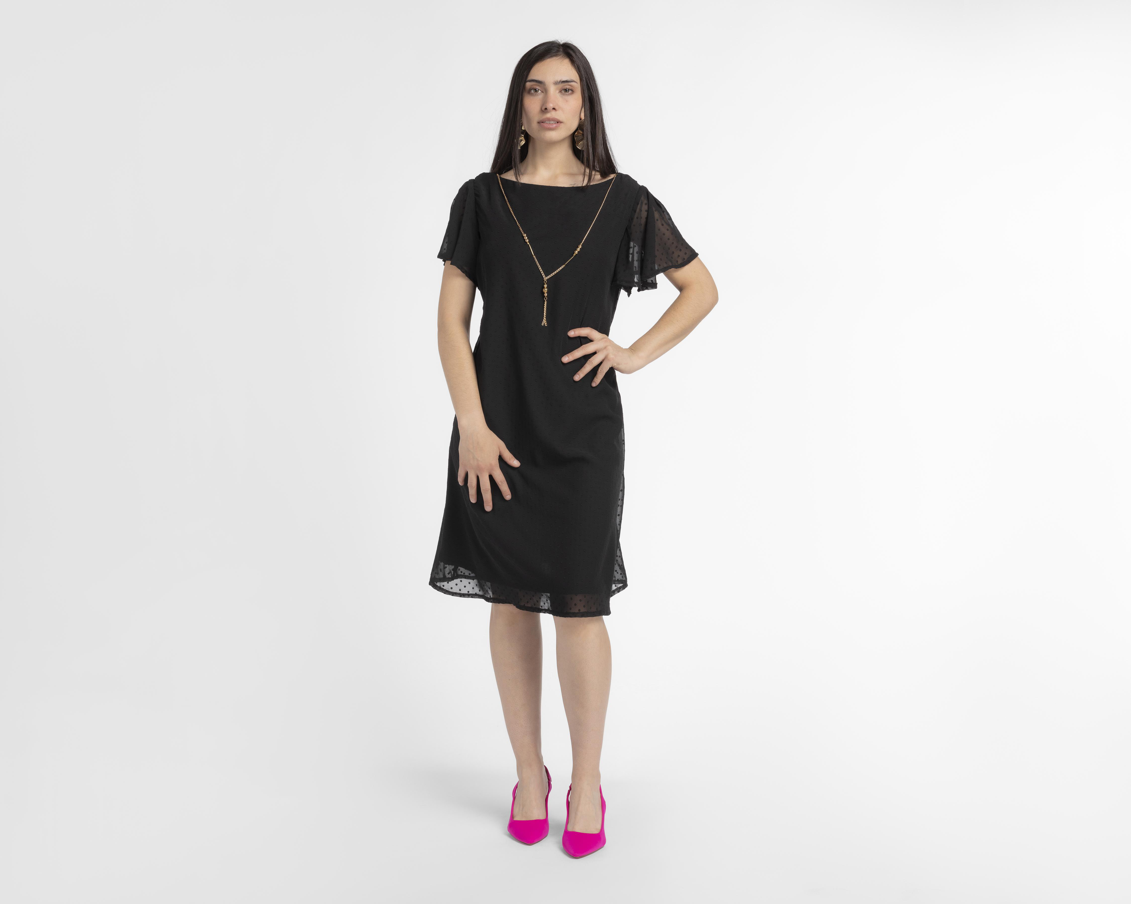 Vestido Sahara Casual Negro con Collar